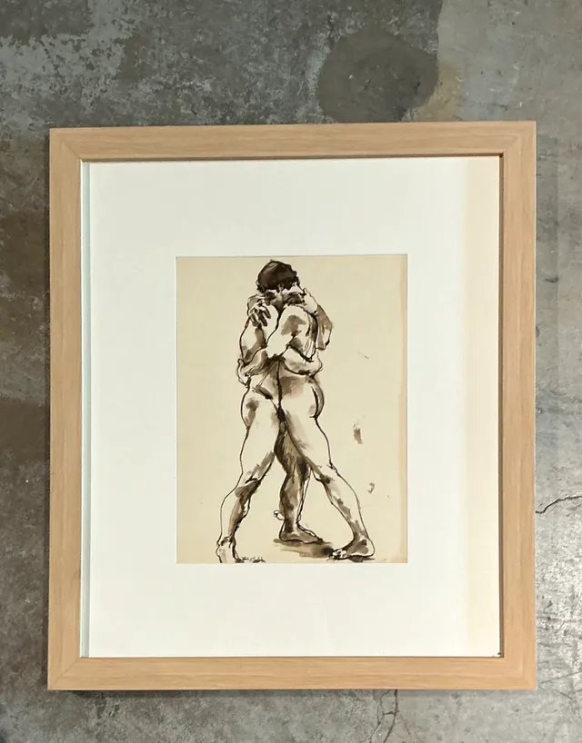 Vintage Framed Figurative Sketch on Paper — additional photo 6