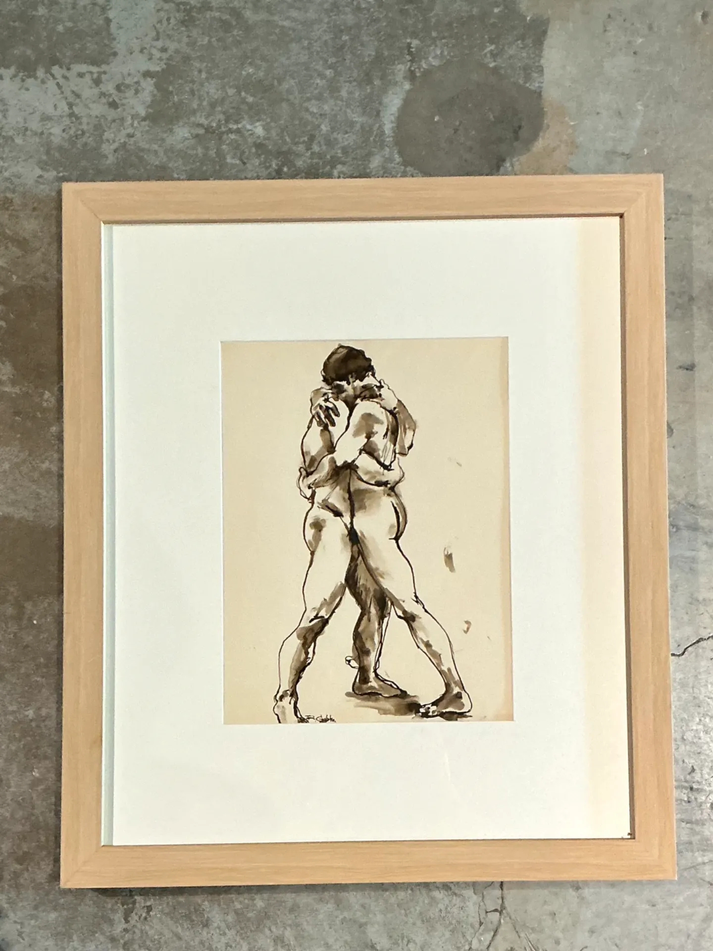 Vintage Framed Figurative Sketch on Paper — additional photo 1
