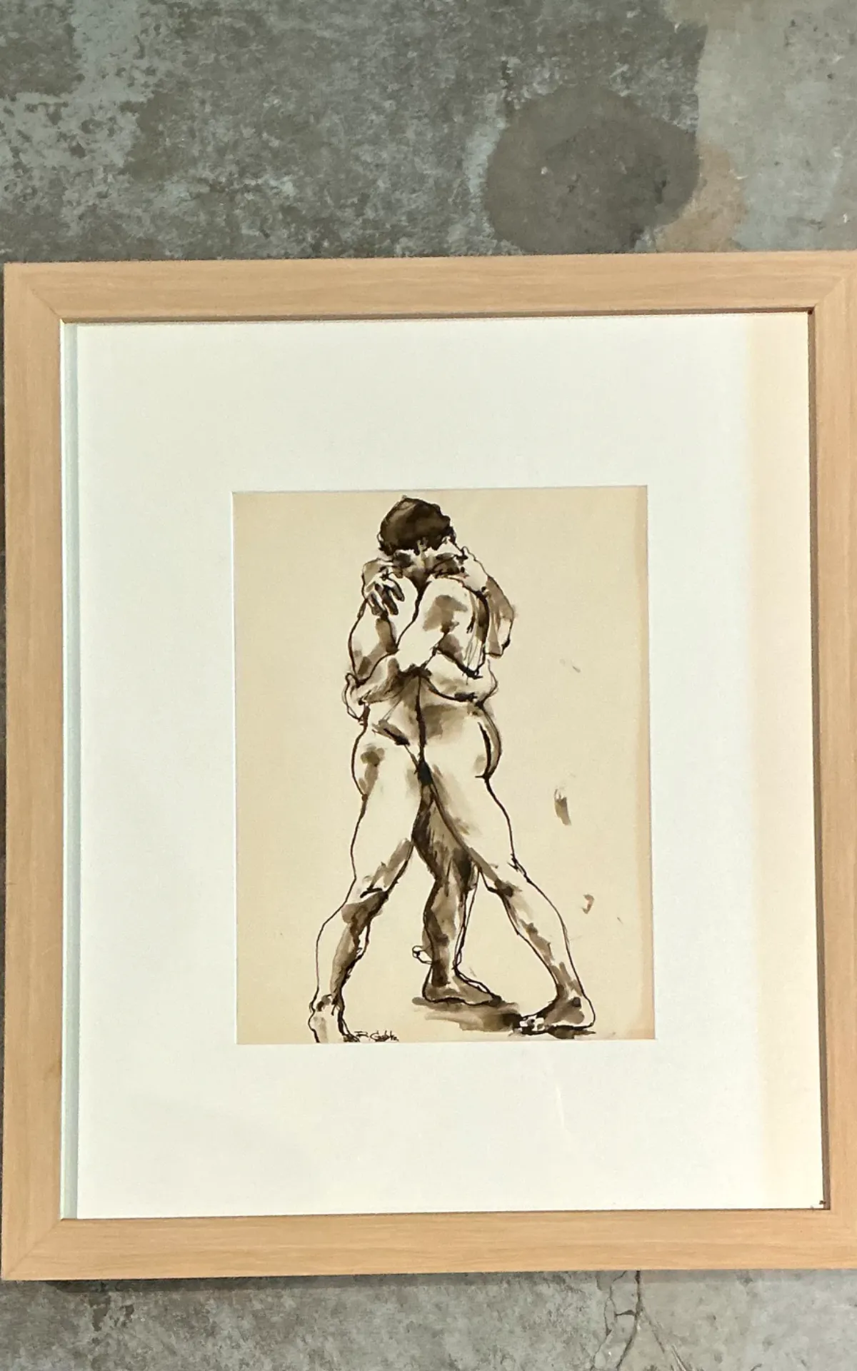 Vintage Framed Figurative Sketch on Paper — additional photo 1