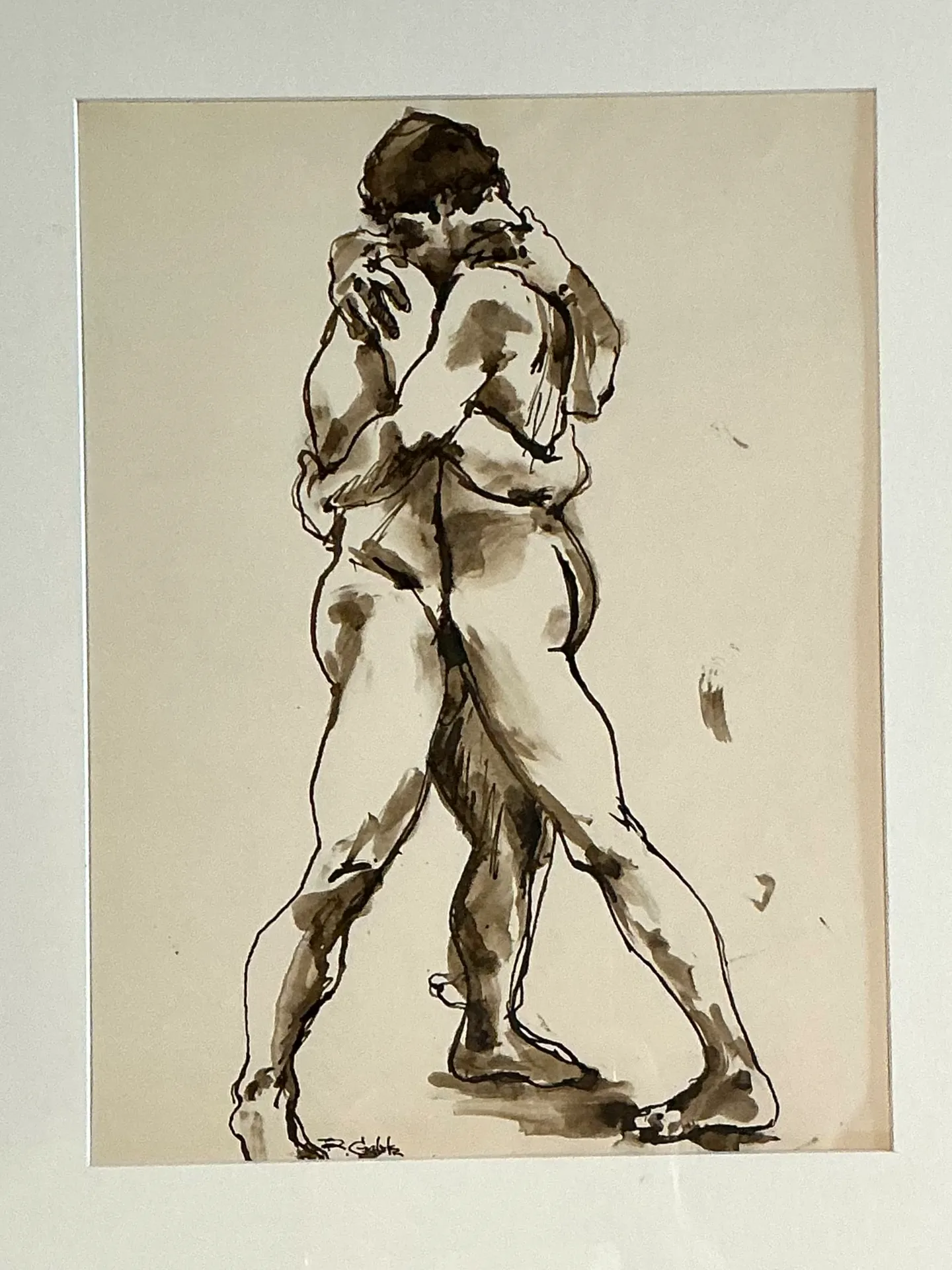 Vintage Framed Figurative Sketch on Paper — additional photo 3
