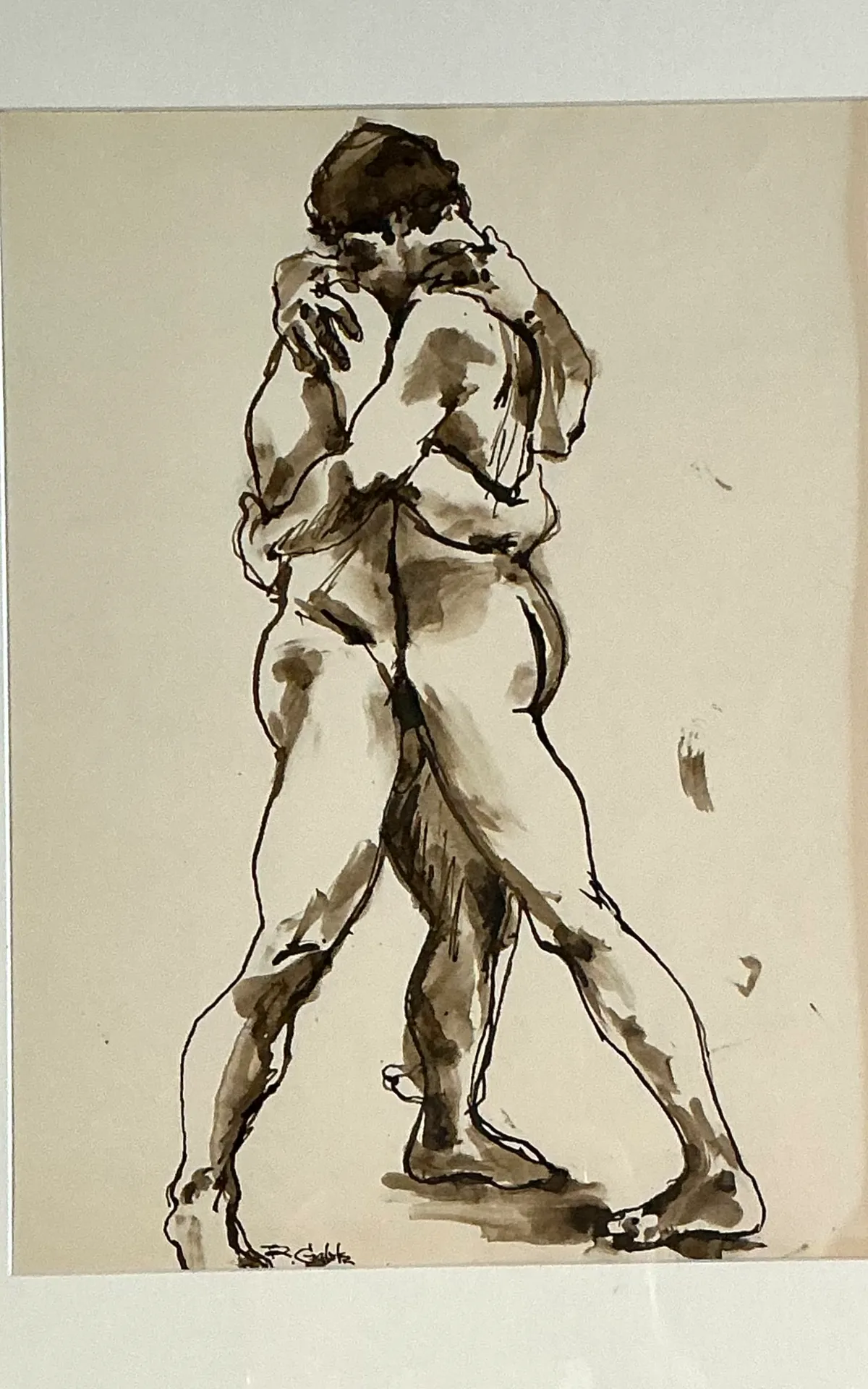 Vintage Framed Figurative Sketch on Paper — additional photo 3