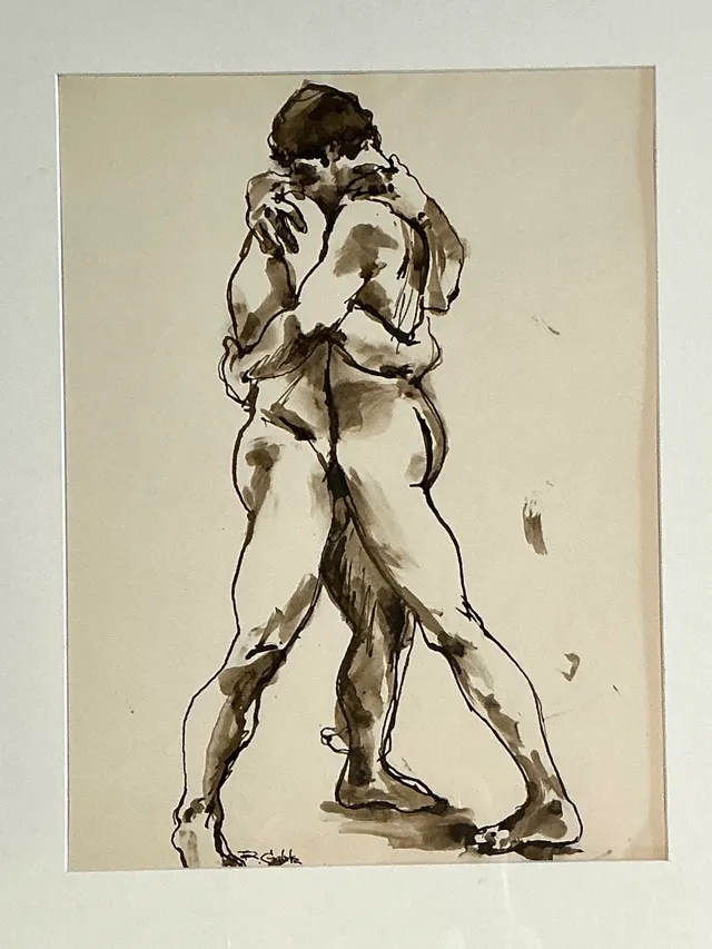 Vintage Framed Figurative Sketch on Paper — additional photo 3
