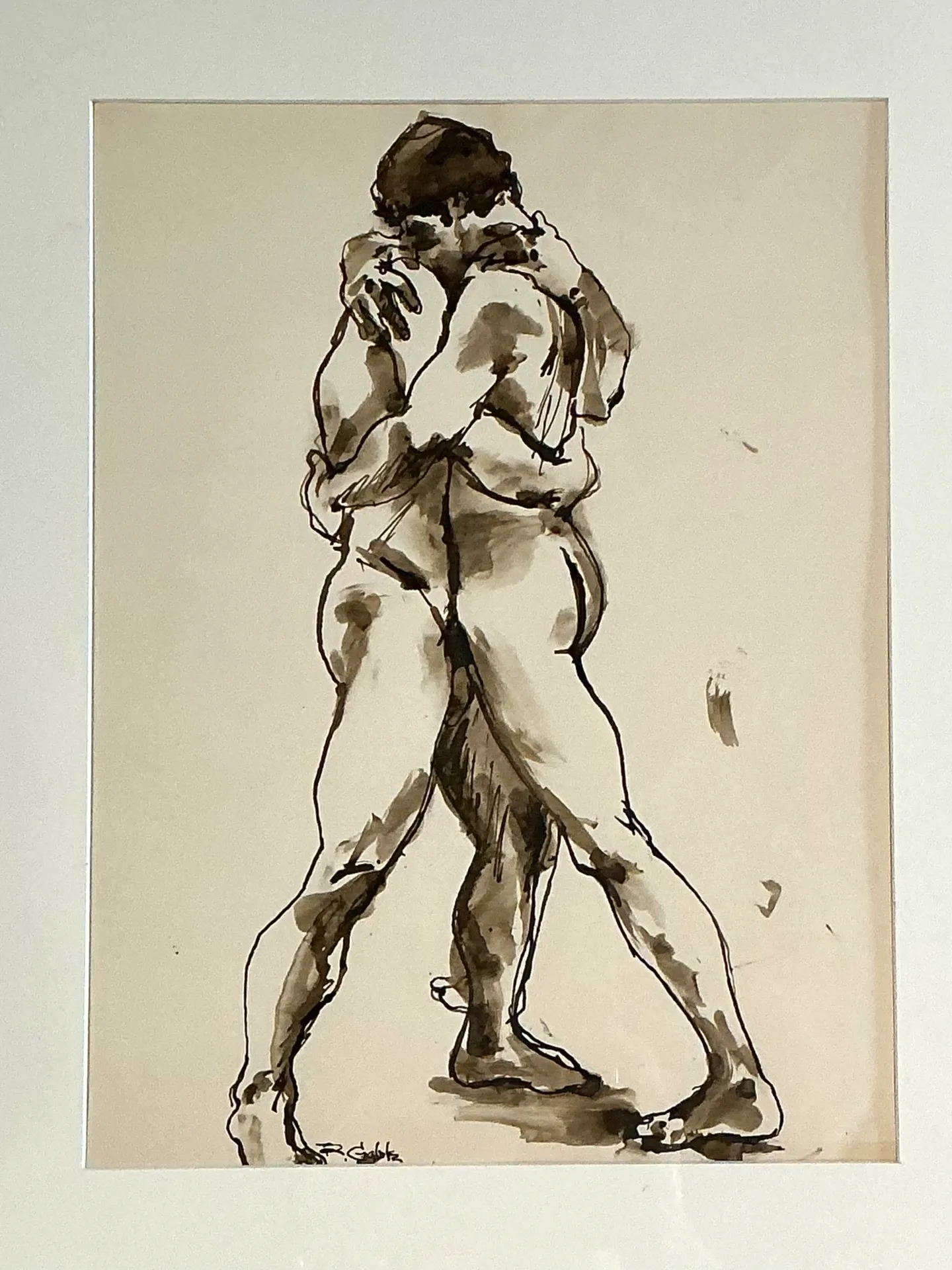 Vintage Framed Figurative Sketch on Paper — additional photo 7