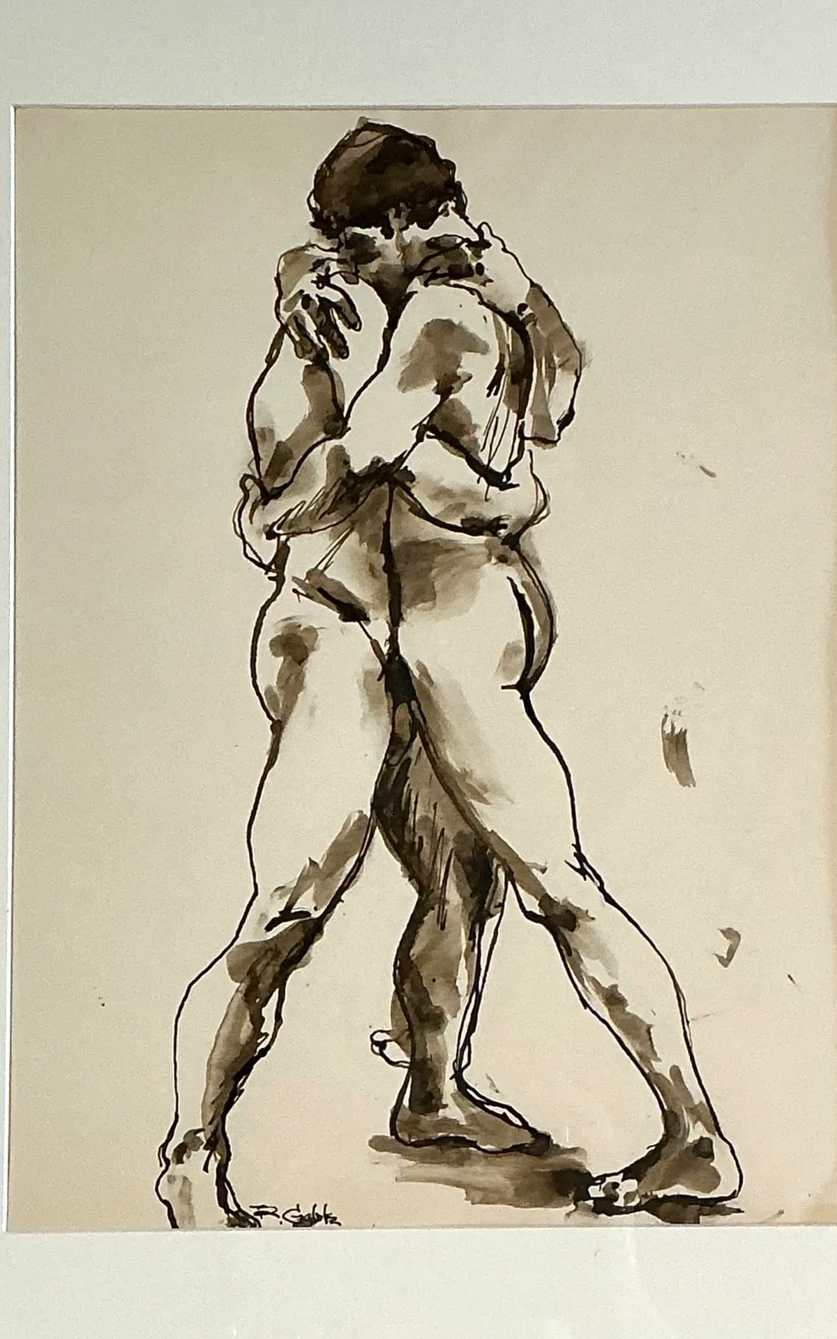 Vintage Framed Figurative Sketch on Paper — additional photo 7