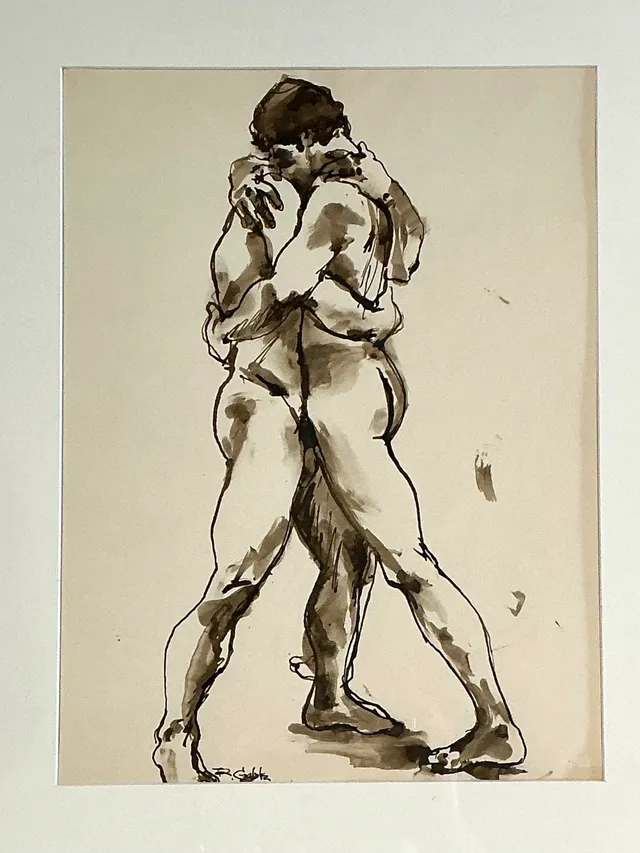 Vintage Framed Figurative Sketch on Paper — additional photo 7