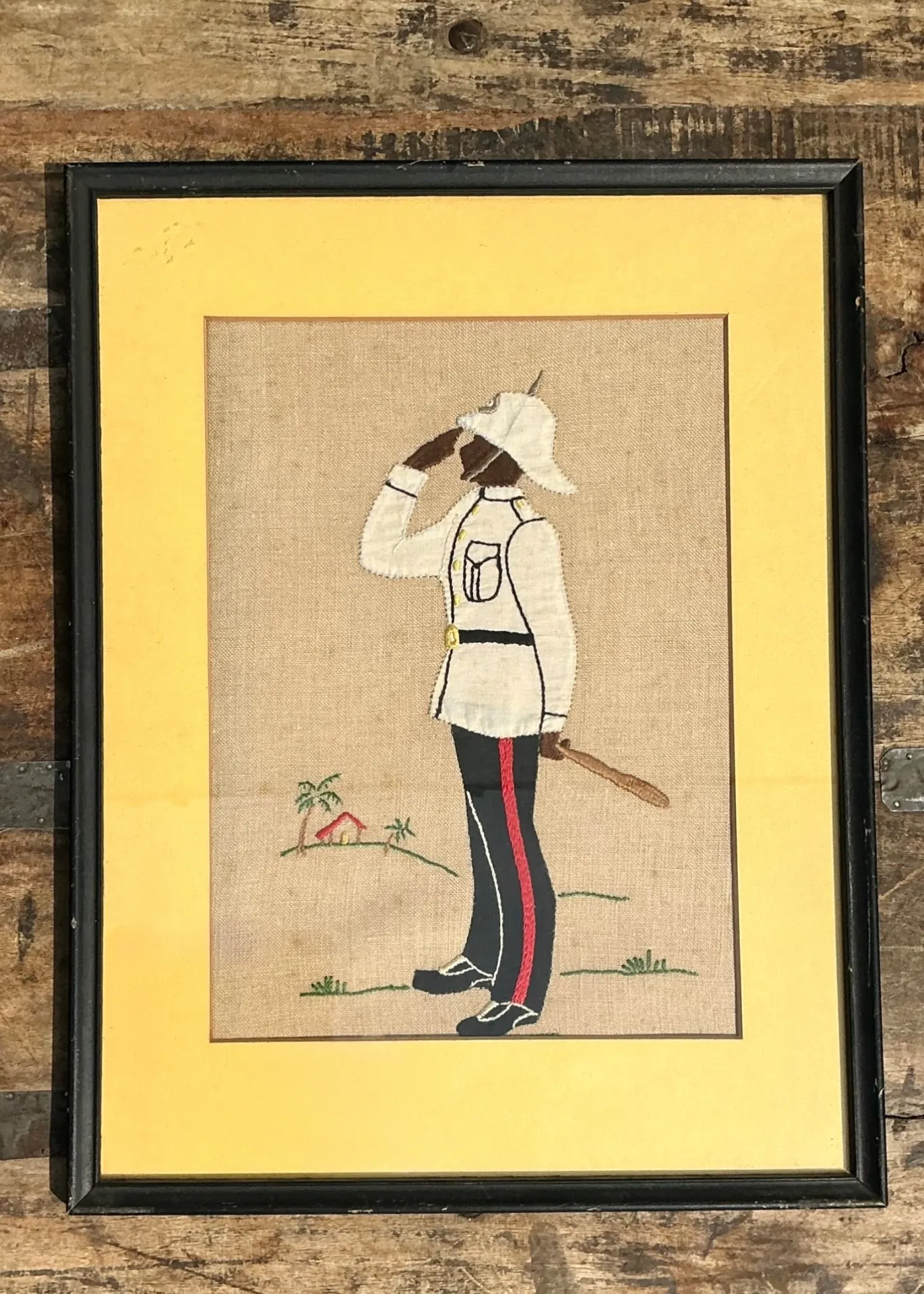 Vintage Embroidered Military Figure in Frame — additional photo 1
