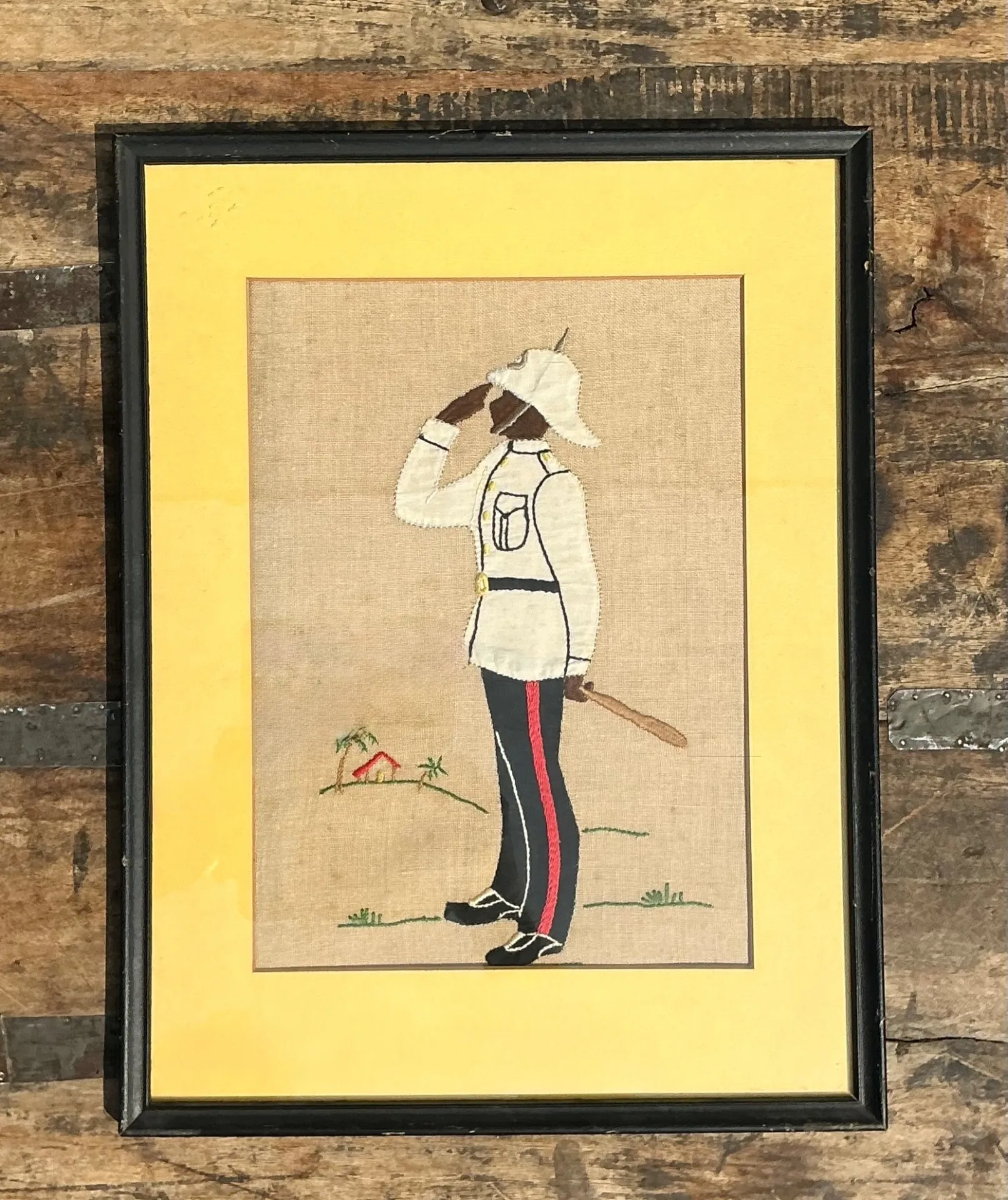 Vintage Embroidered Military Figure in Frame — additional photo 2