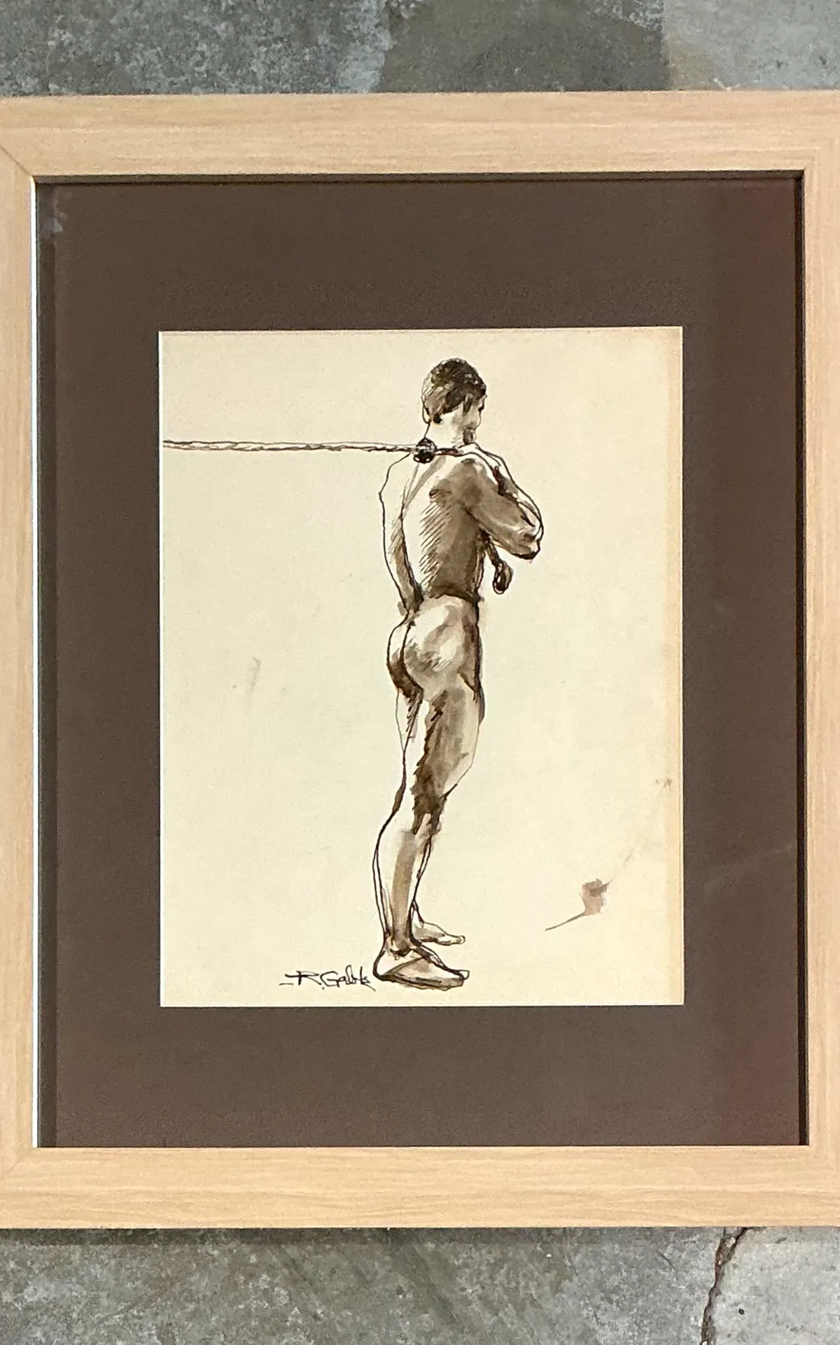 Vintage Framed Figurative Sketch on Paper — additional photo 7