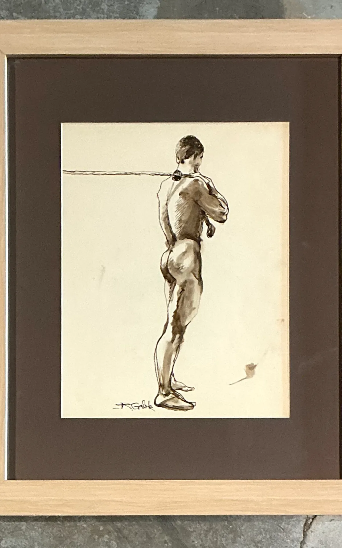 Vintage Framed Figurative Sketch on Paper — additional photo 4