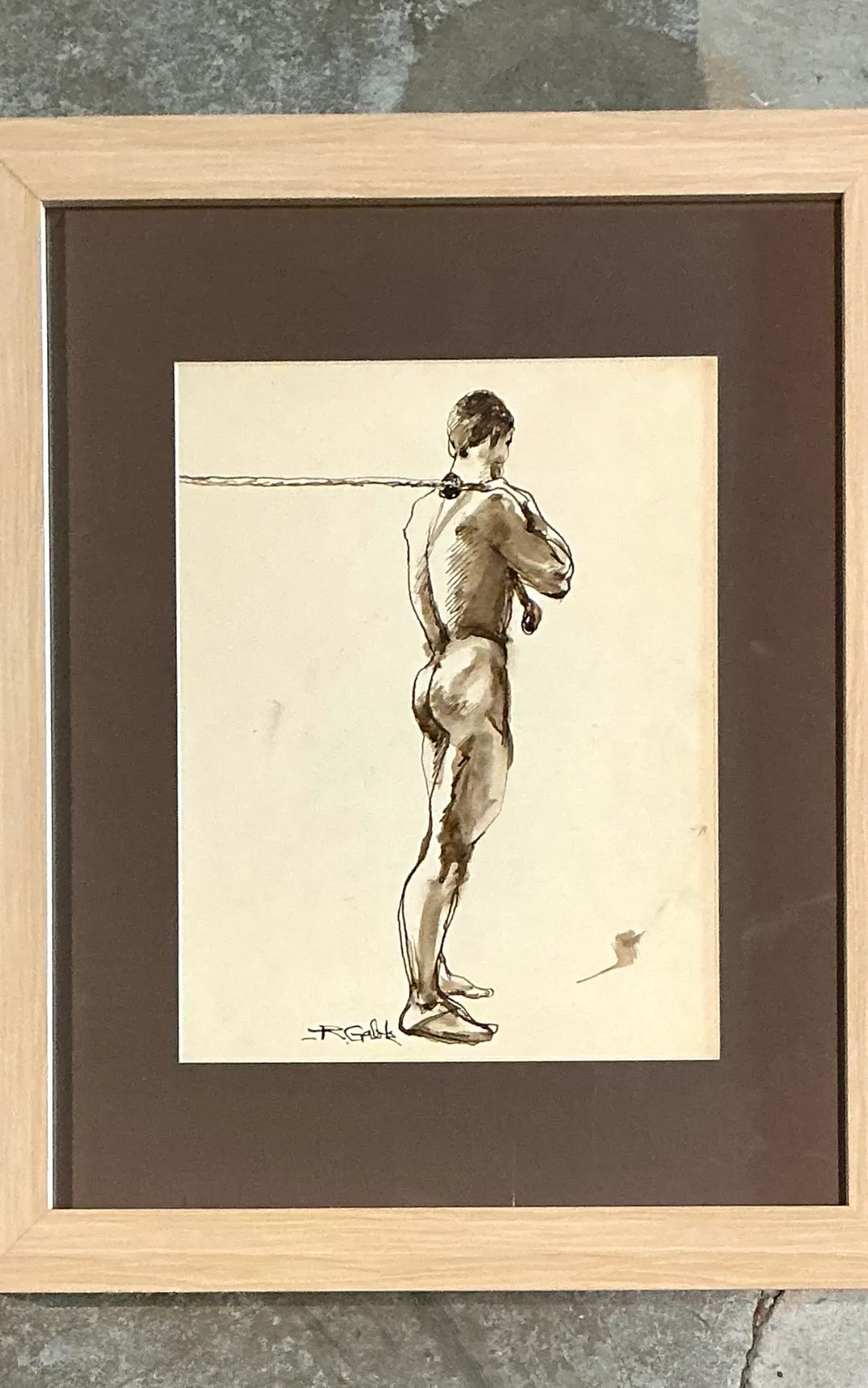 Vintage Framed Figurative Sketch on Paper — additional photo 2