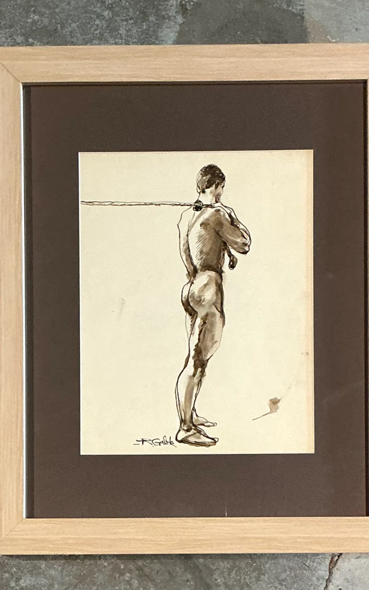 Vintage Framed Figurative Sketch on Paper — additional photo 6