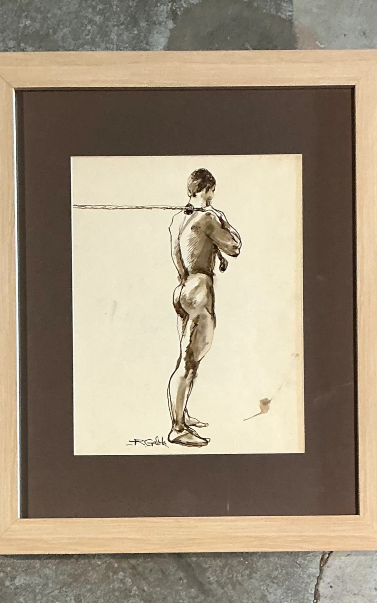 Vintage Framed Figurative Sketch on Paper — additional photo 8