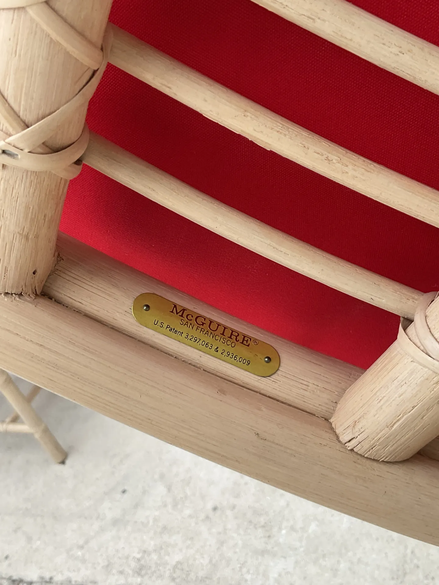Vintage McGuire Red Upholstered Rattan Desk Chair — additional photo 3
