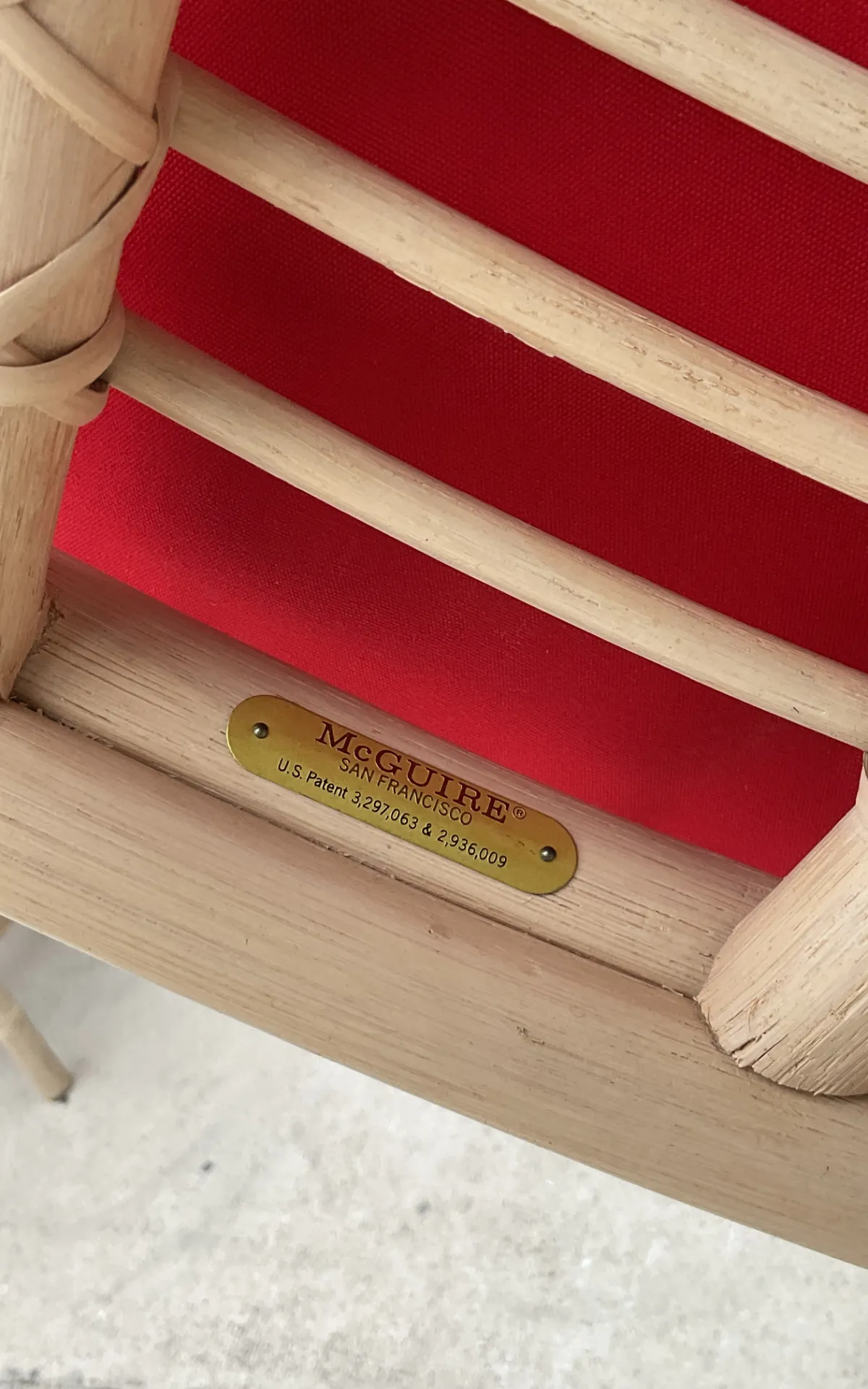 Vintage McGuire Red Upholstered Rattan Desk Chair — additional photo 3