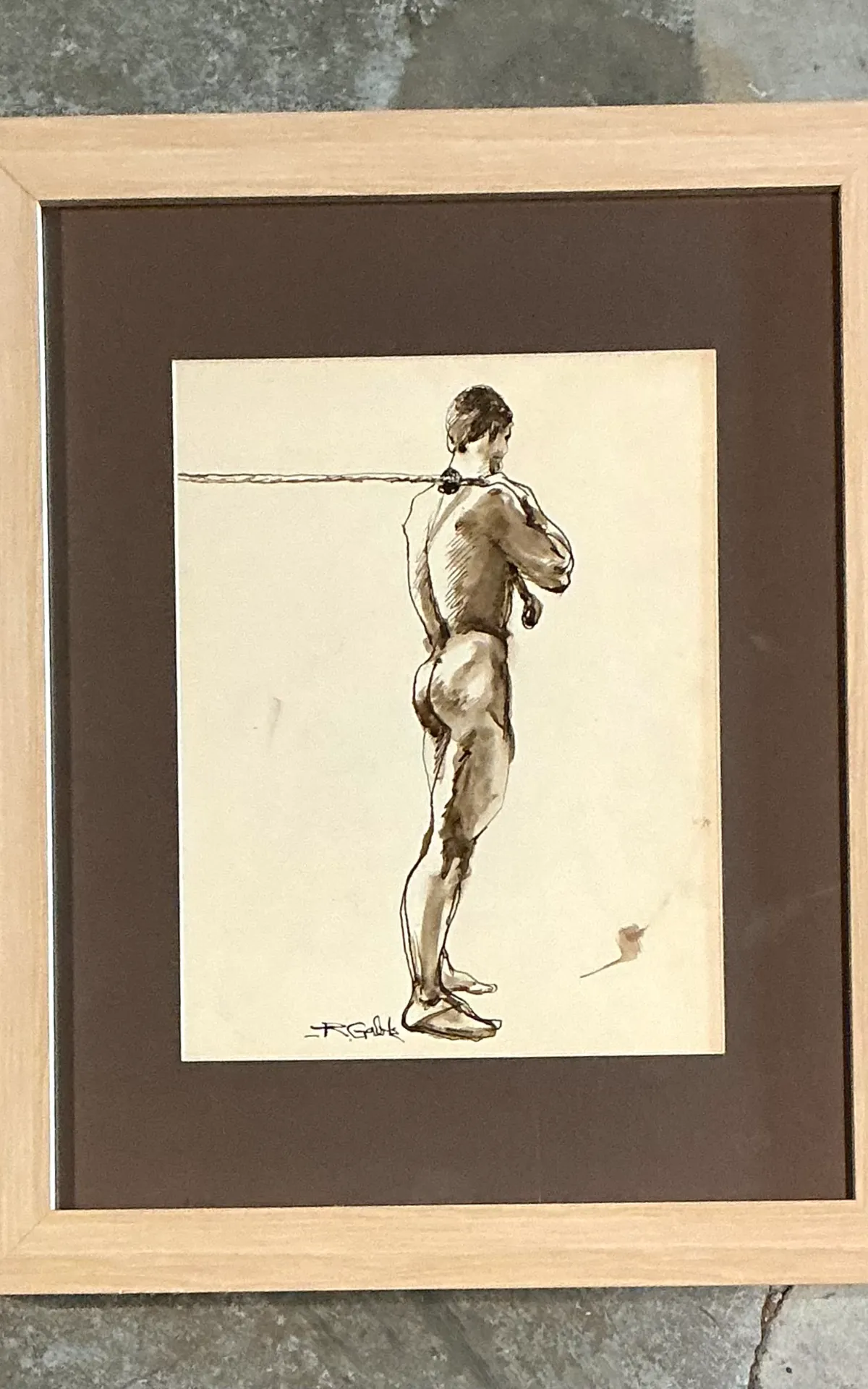 Vintage Framed Figurative Sketch on Paper — additional photo 5