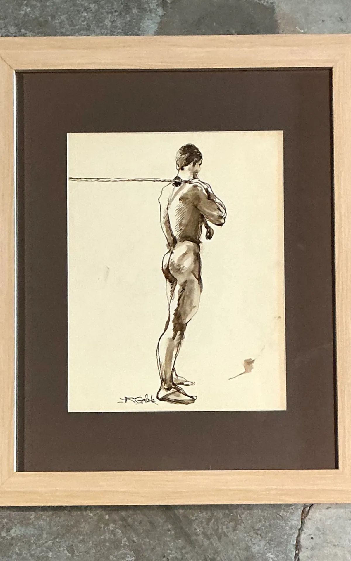 Vintage Framed Figurative Sketch on Paper — additional photo 3