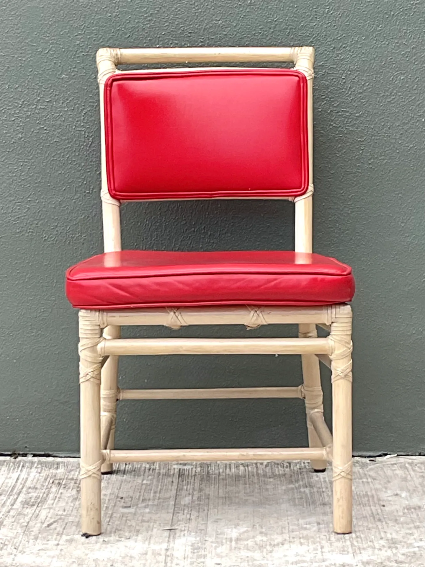 Vintage McGuire Red Upholstered Rattan Desk Chair — additional photo 1