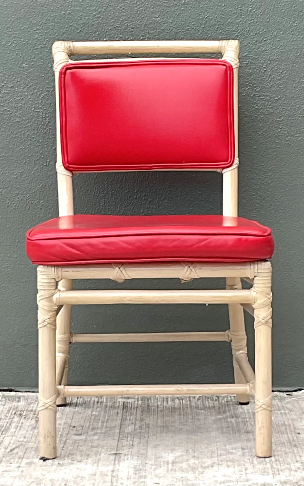 Vintage McGuire Red Upholstered Rattan Desk Chair
