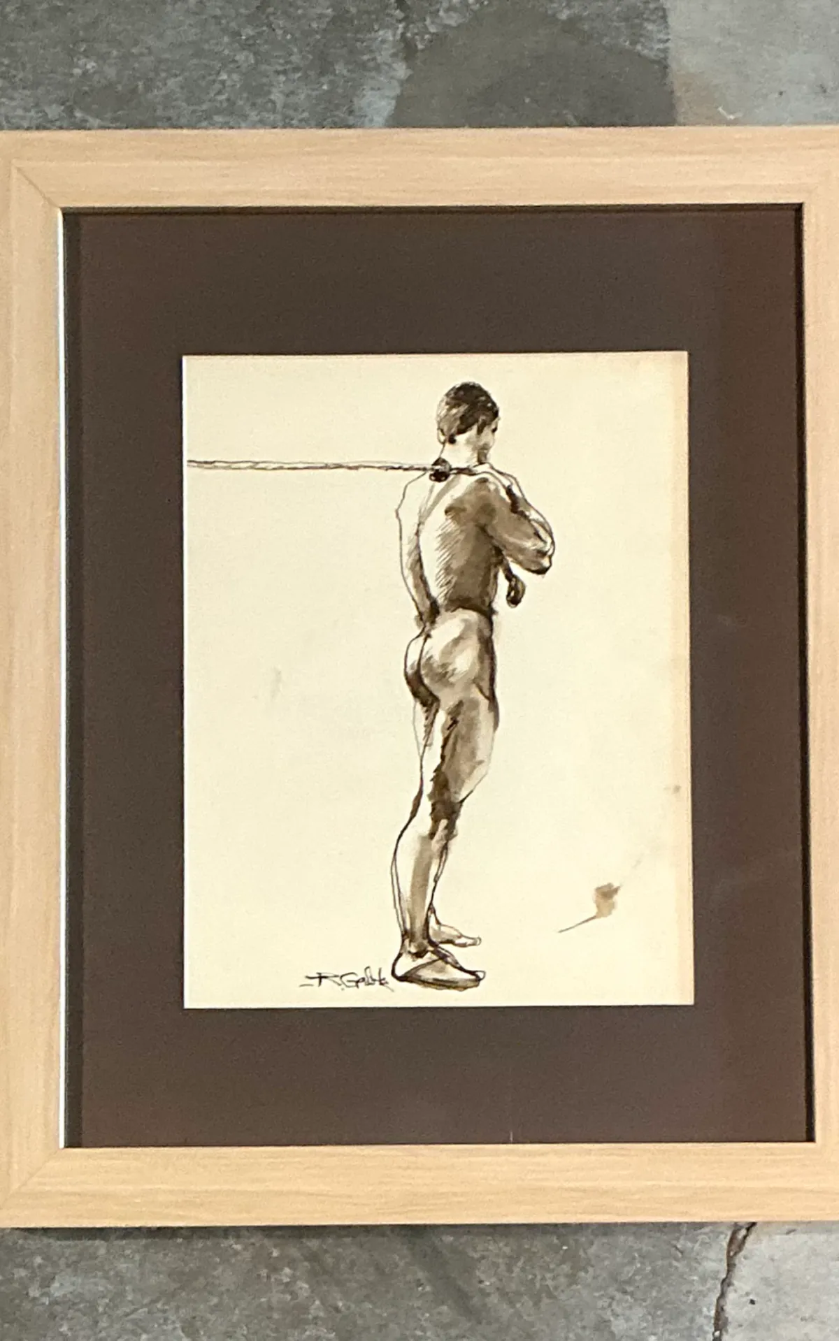 Vintage Framed Figurative Sketch on Paper — additional photo 1