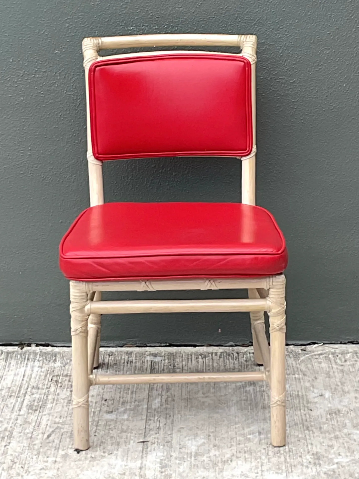 Vintage McGuire Red Upholstered Rattan Desk Chair — additional photo 2
