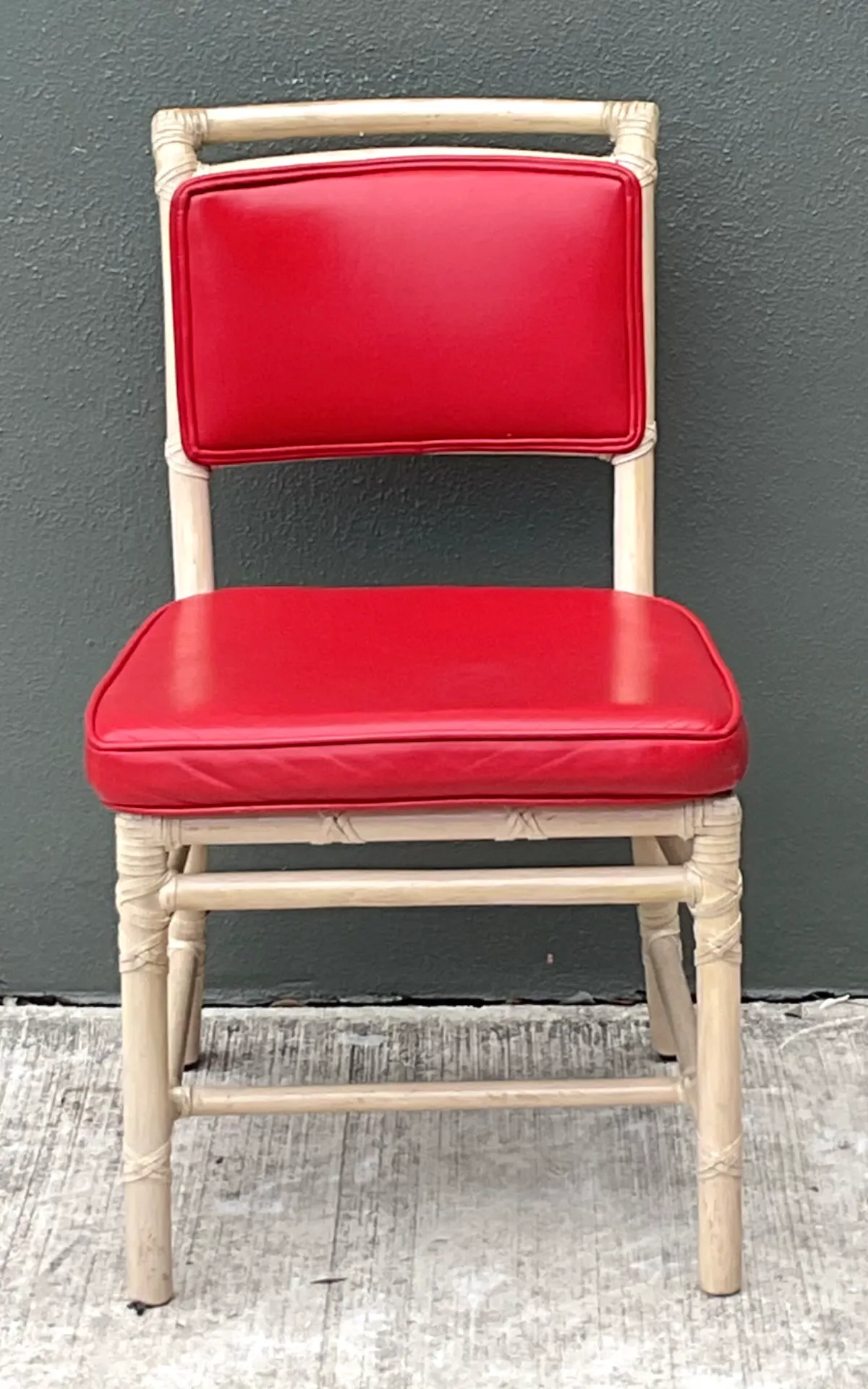 Vintage McGuire Red Upholstered Rattan Desk Chair — additional photo 2