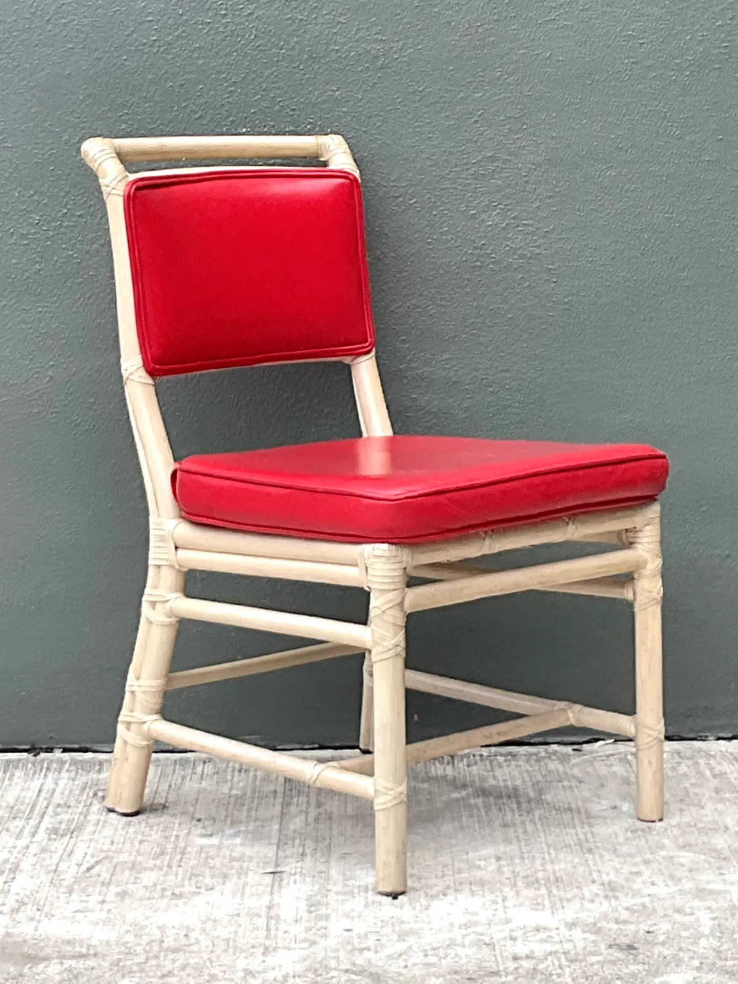 Vintage McGuire Red Upholstered Rattan Desk Chair — additional photo 6