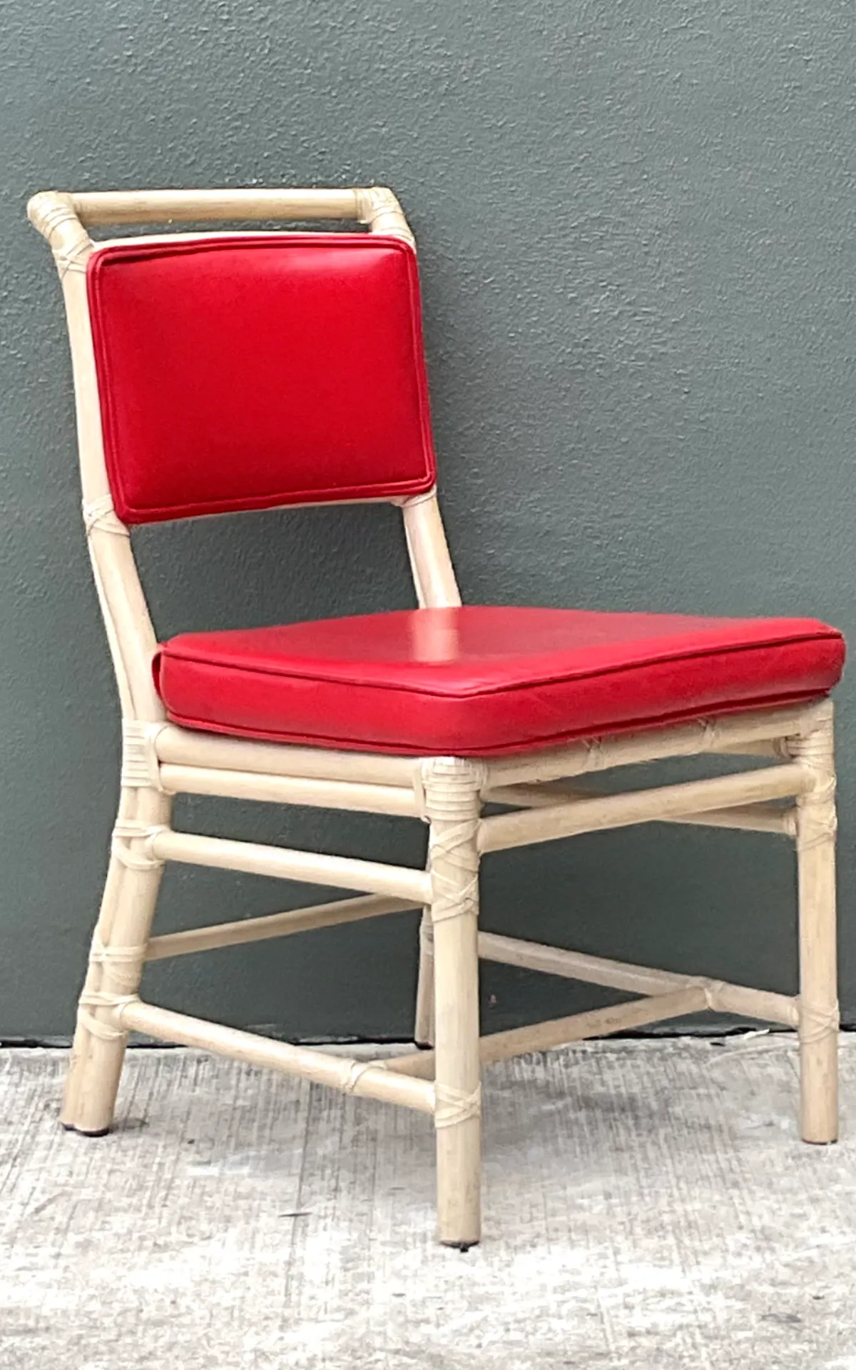 Vintage McGuire Red Upholstered Rattan Desk Chair — additional photo 6