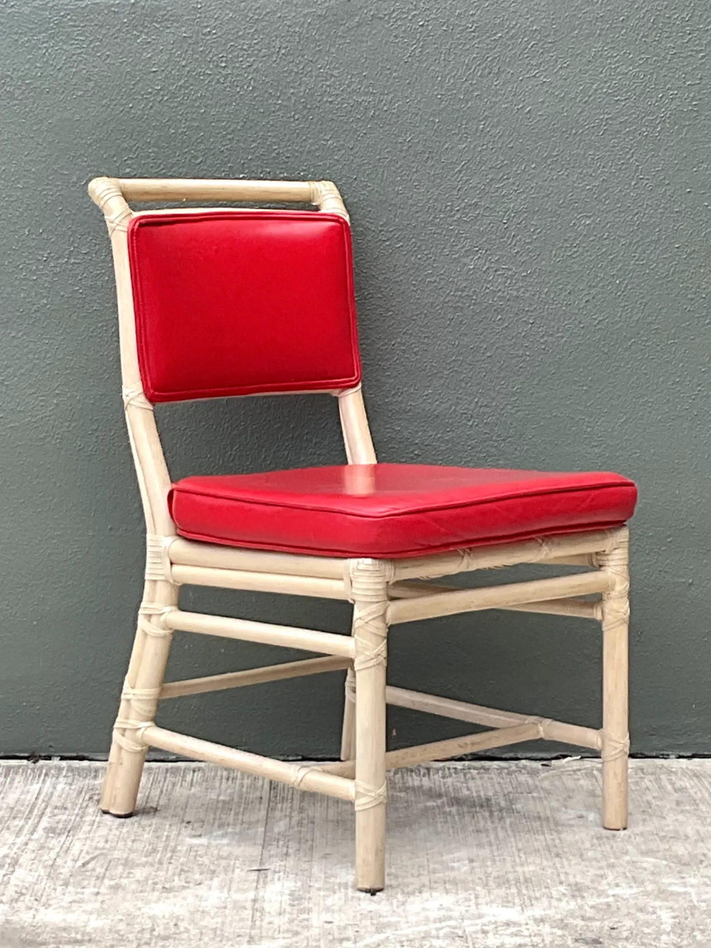 Vintage McGuire Red Upholstered Rattan Desk Chair — additional photo 7