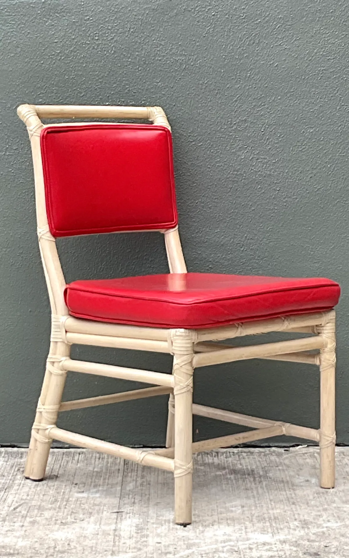 Vintage McGuire Red Upholstered Rattan Desk Chair — additional photo 7