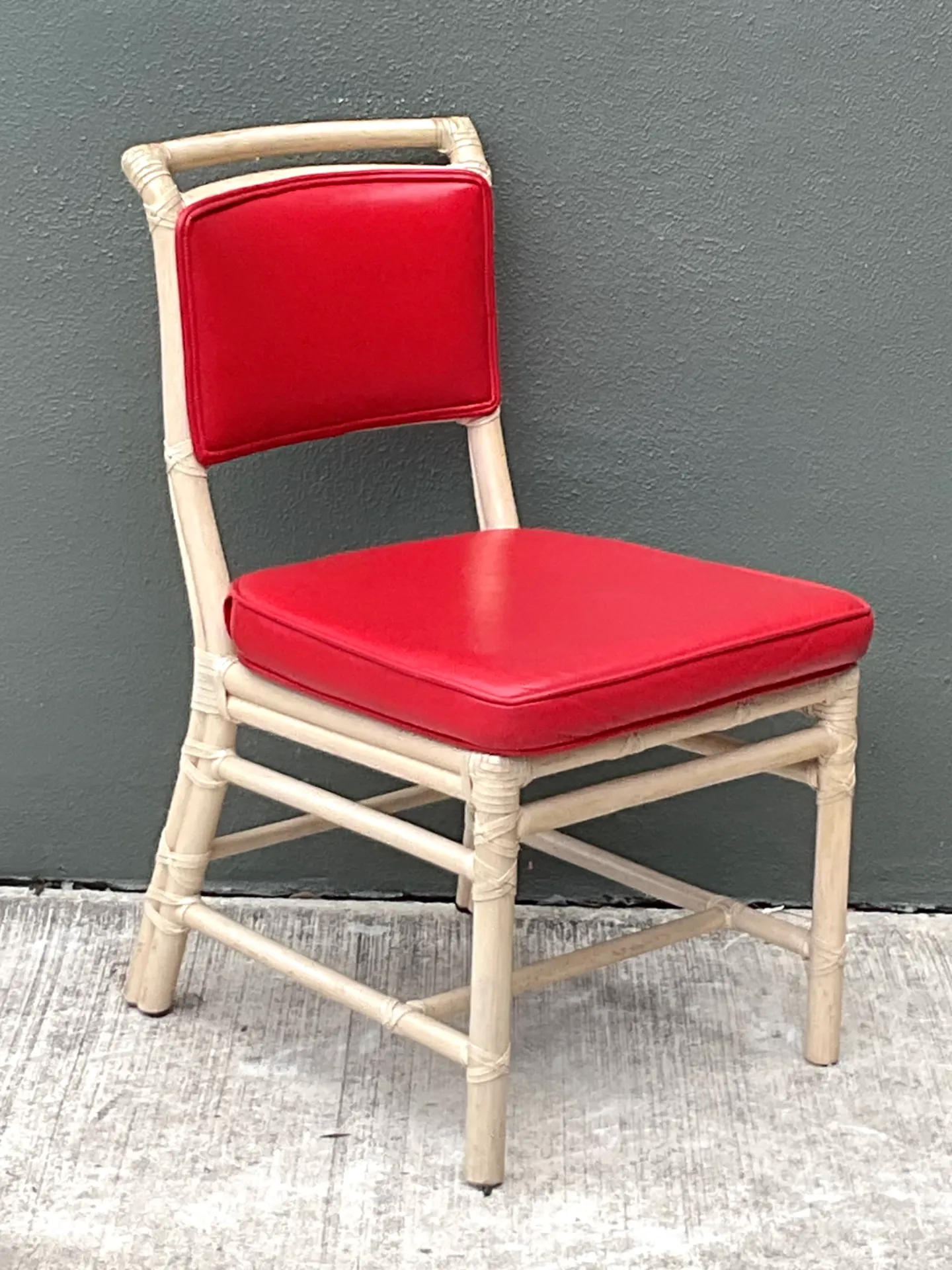 Vintage McGuire Red Upholstered Rattan Desk Chair — additional photo 4