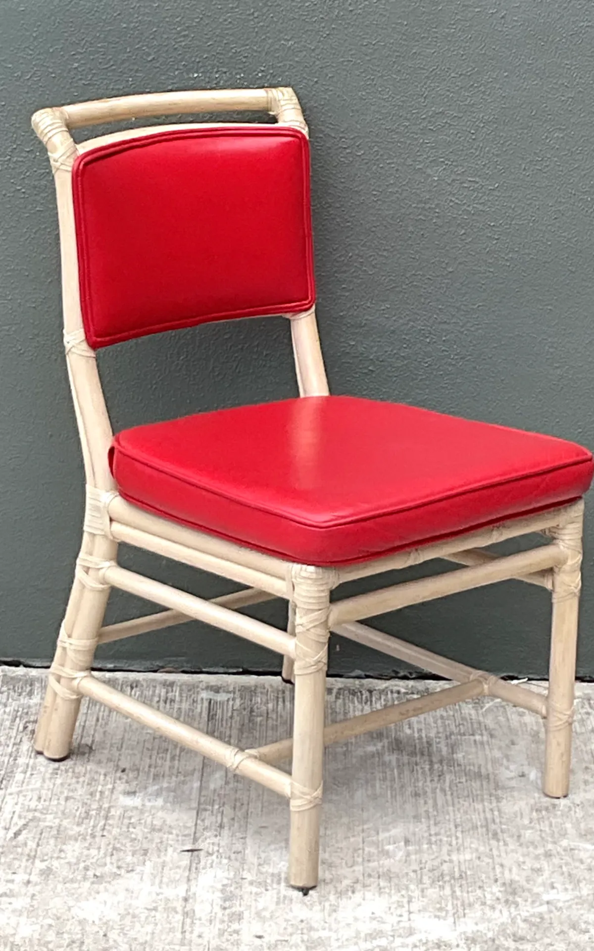 Vintage McGuire Red Upholstered Rattan Desk Chair — additional photo 4