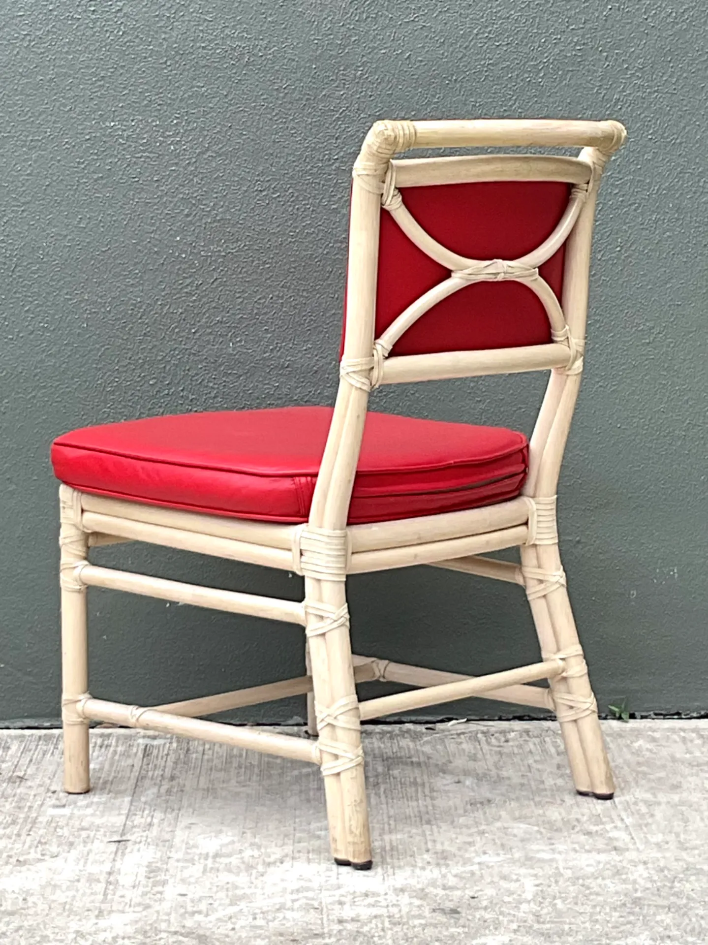 Vintage McGuire Red Upholstered Rattan Desk Chair — additional photo 5
