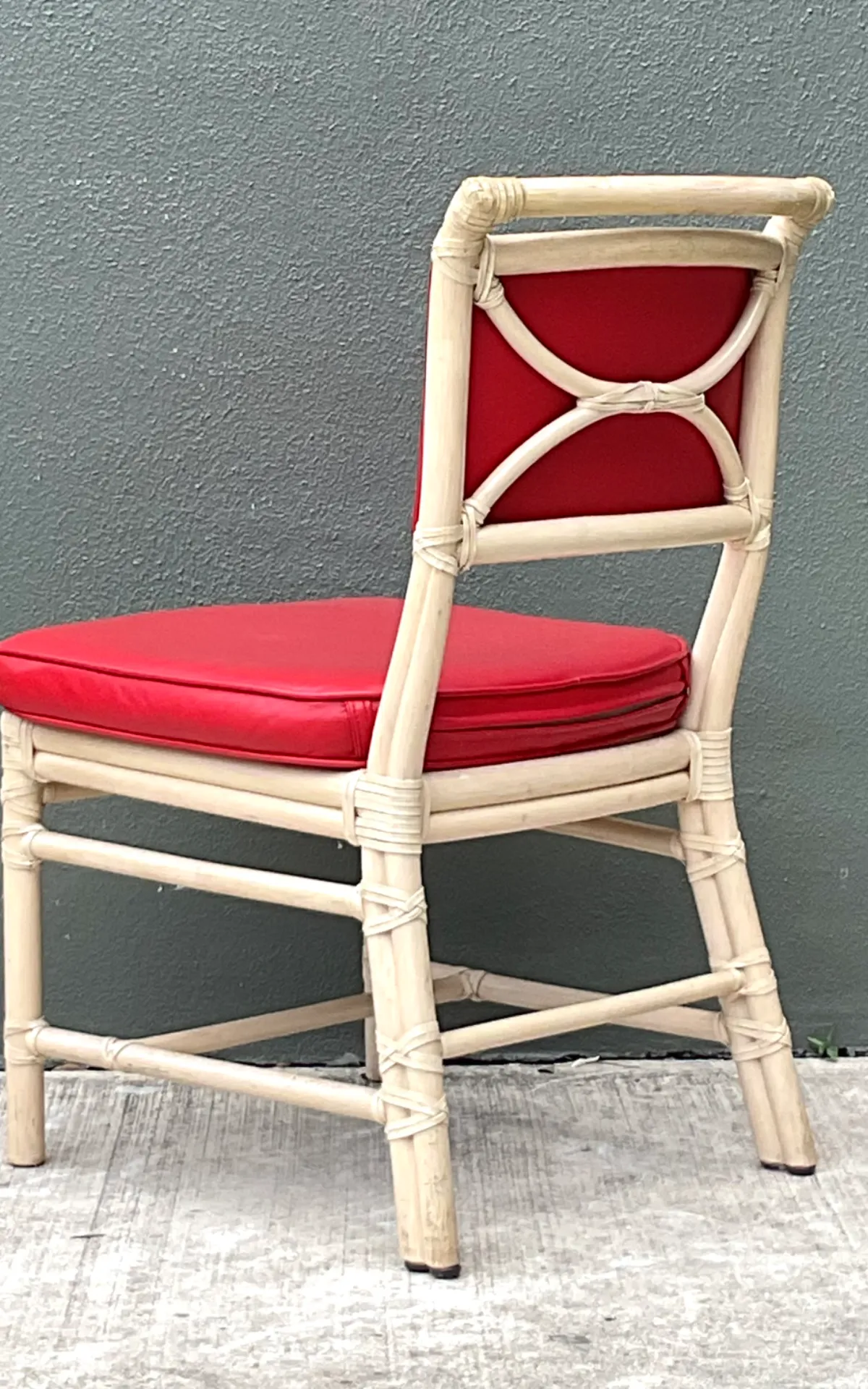 Vintage McGuire Red Upholstered Rattan Desk Chair — additional photo 5