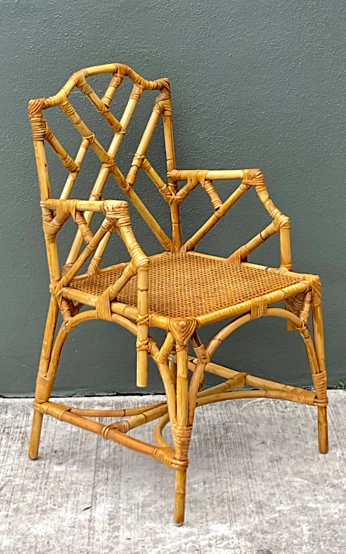 Vintage Chinese Chippendale Rattan Chair — additional photo 4