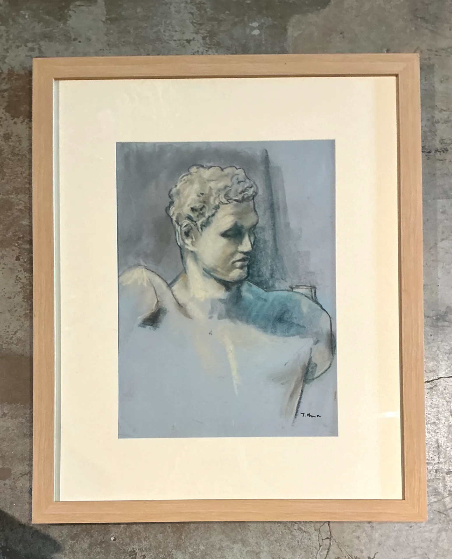 Vintage Framed Classical Bust Study on Paper — additional photo 2