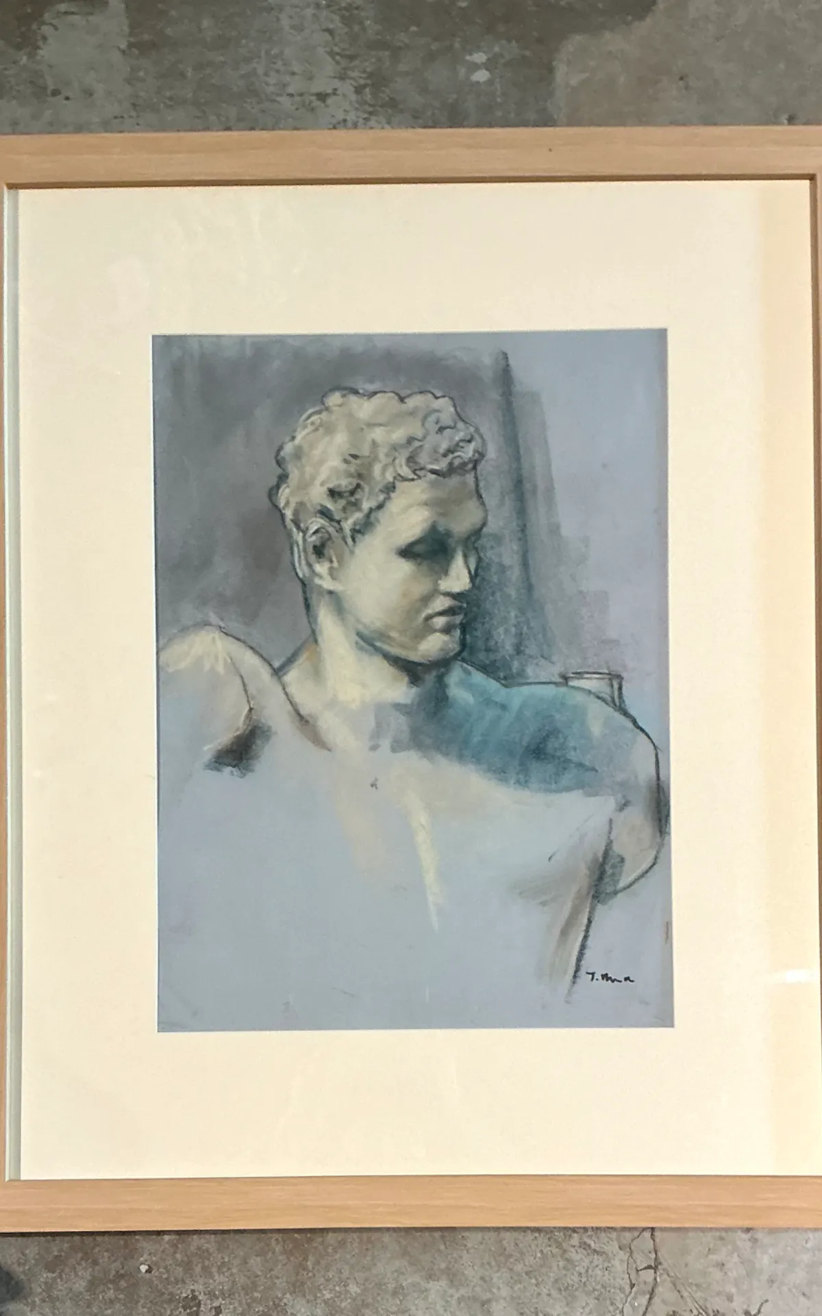 Vintage Framed Classical Bust Study on Paper — additional photo 2