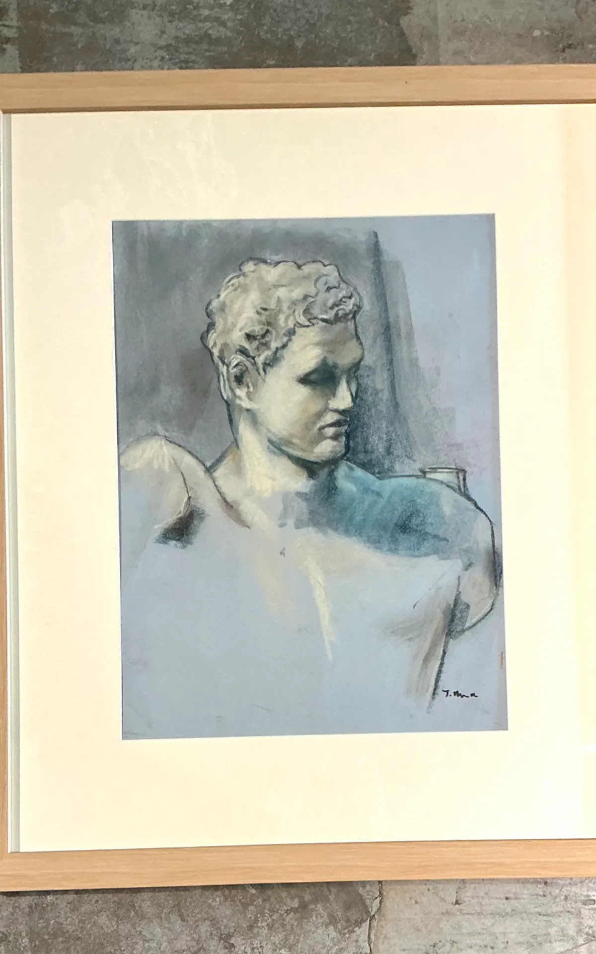 Vintage Framed Classical Bust Study on Paper — additional photo 4