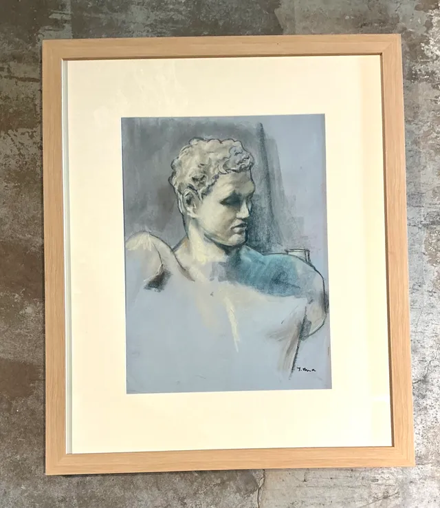 Vintage Framed Classical Bust Study on Paper — additional photo 4
