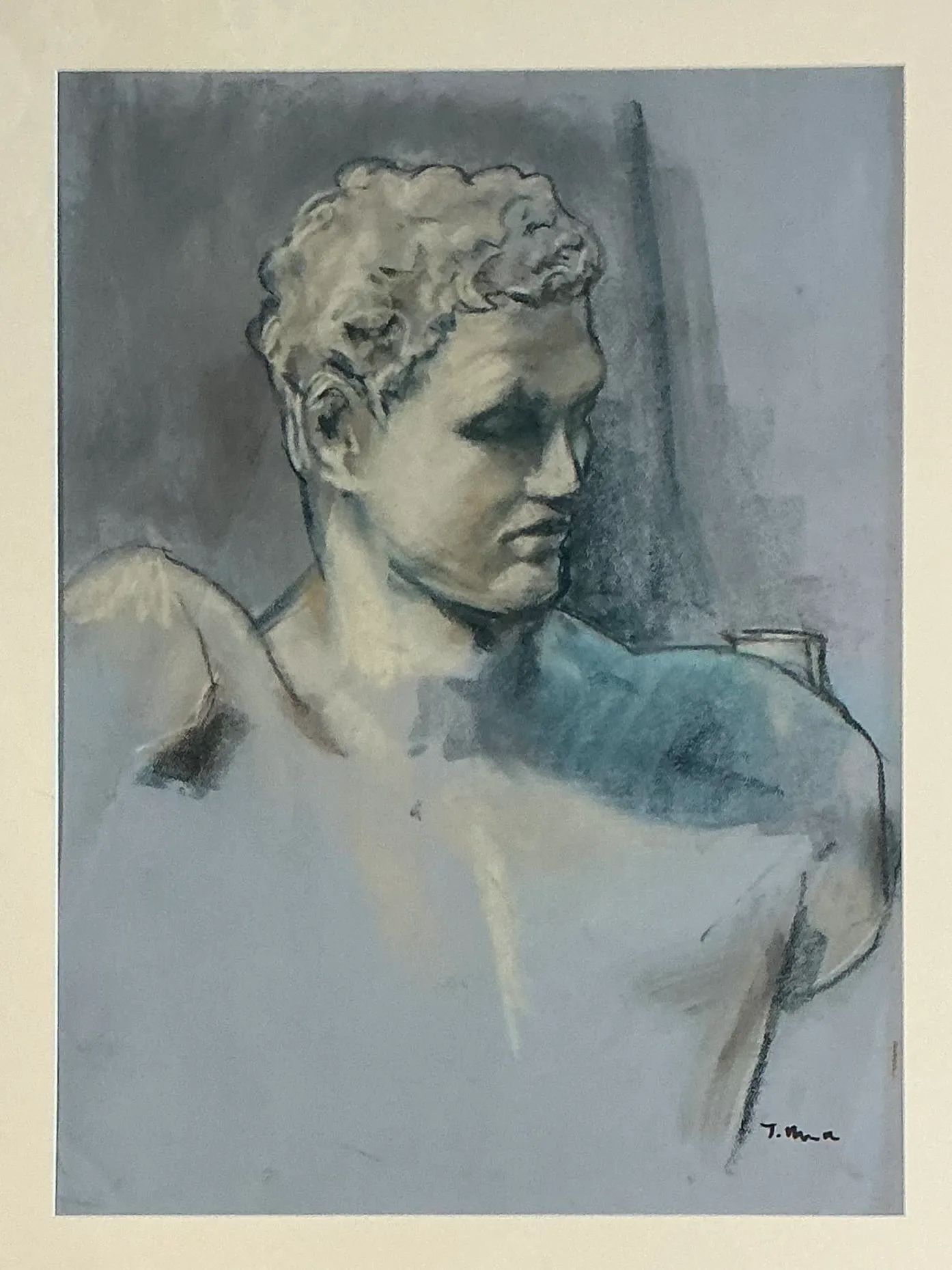 Vintage Framed Classical Bust Study on Paper — additional photo 6