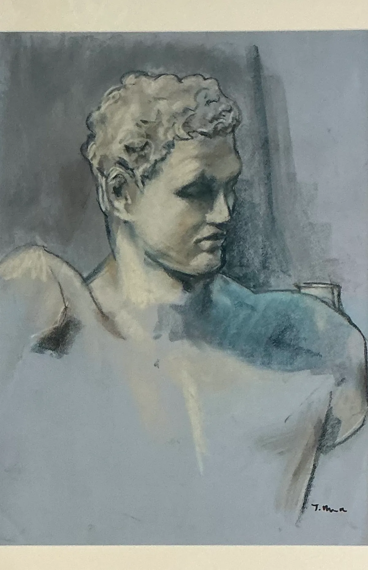 Vintage Framed Classical Bust Study on Paper — additional photo 6