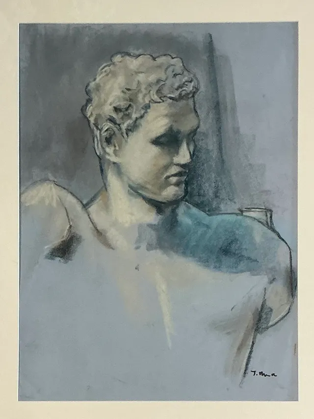 Vintage Framed Classical Bust Study on Paper — additional photo 6