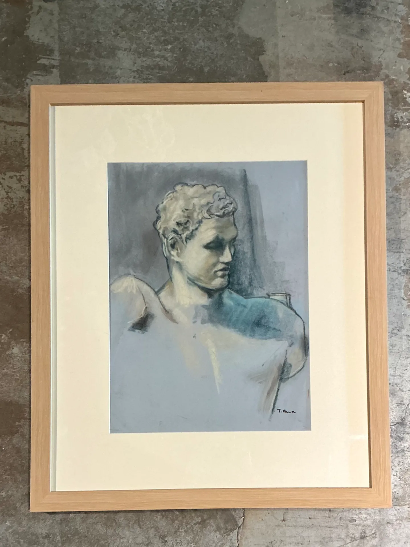 Vintage Framed Classical Bust Study on Paper — additional photo 1