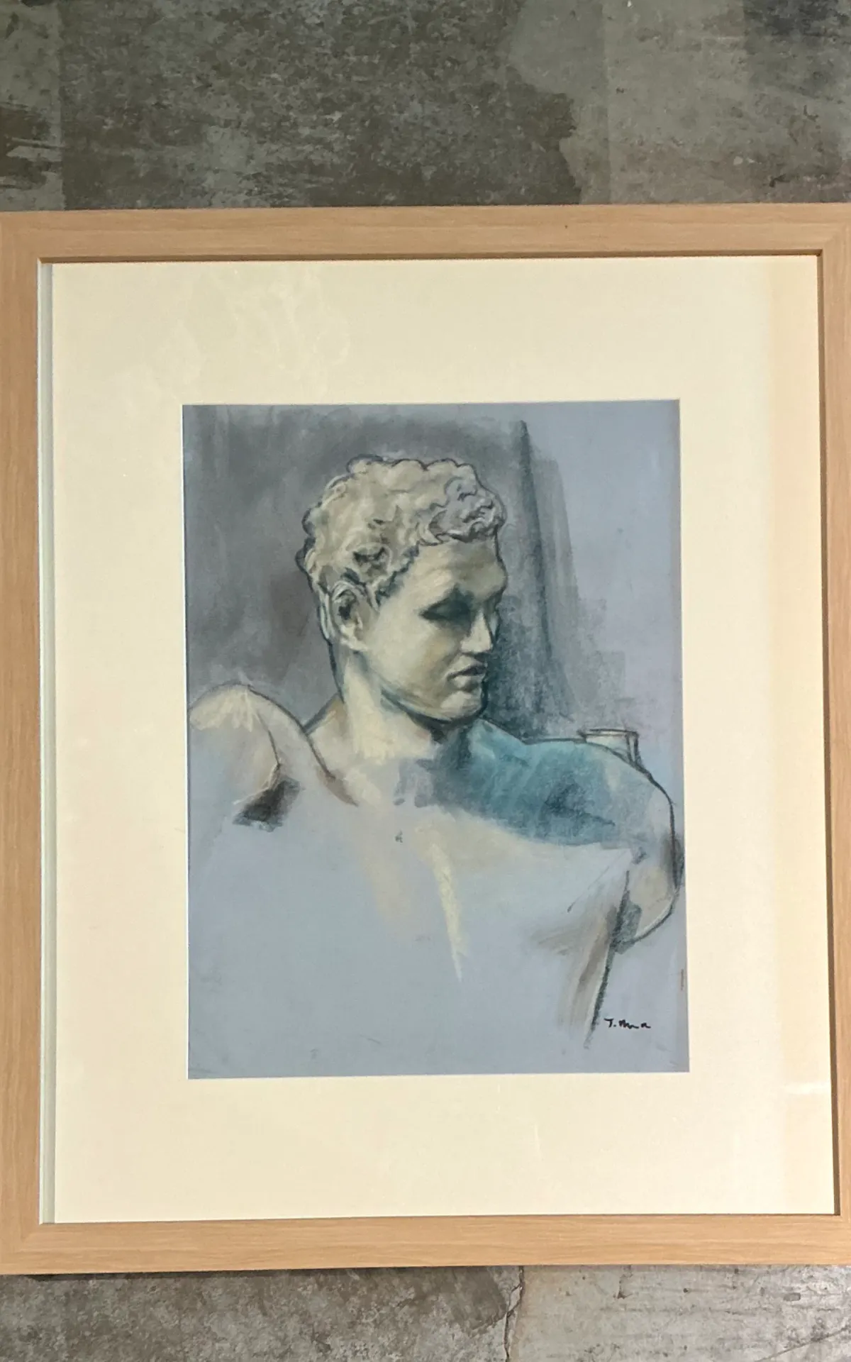 Vintage Framed Classical Bust Study on Paper — additional photo 1