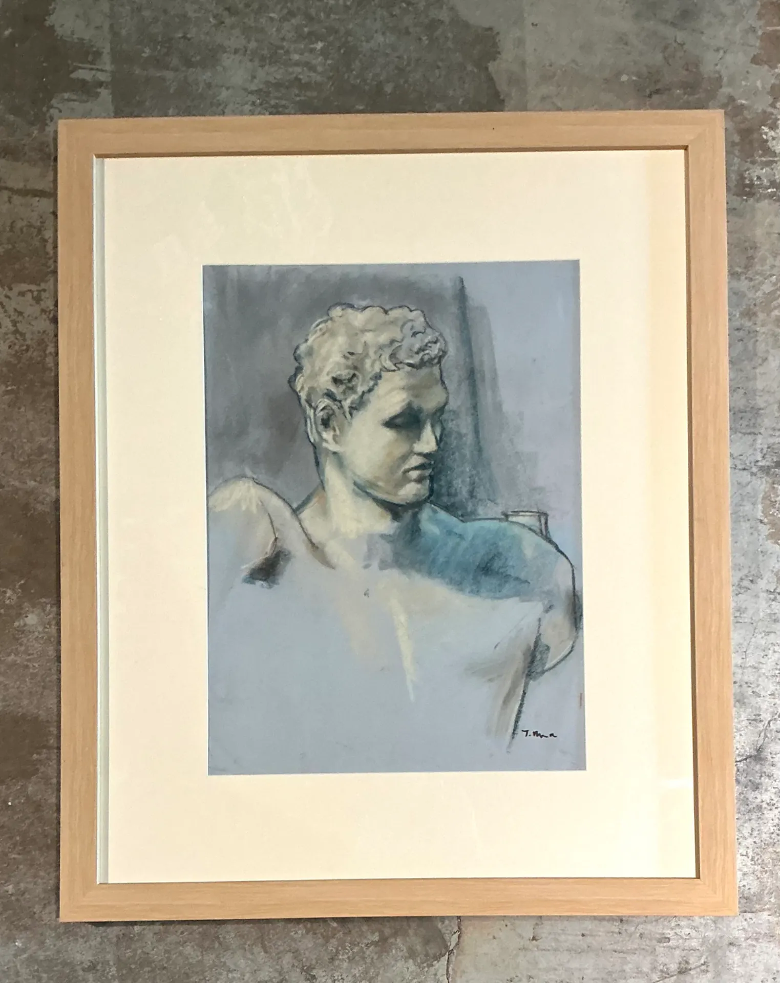 Vintage Framed Classical Bust Study on Paper — additional photo 3