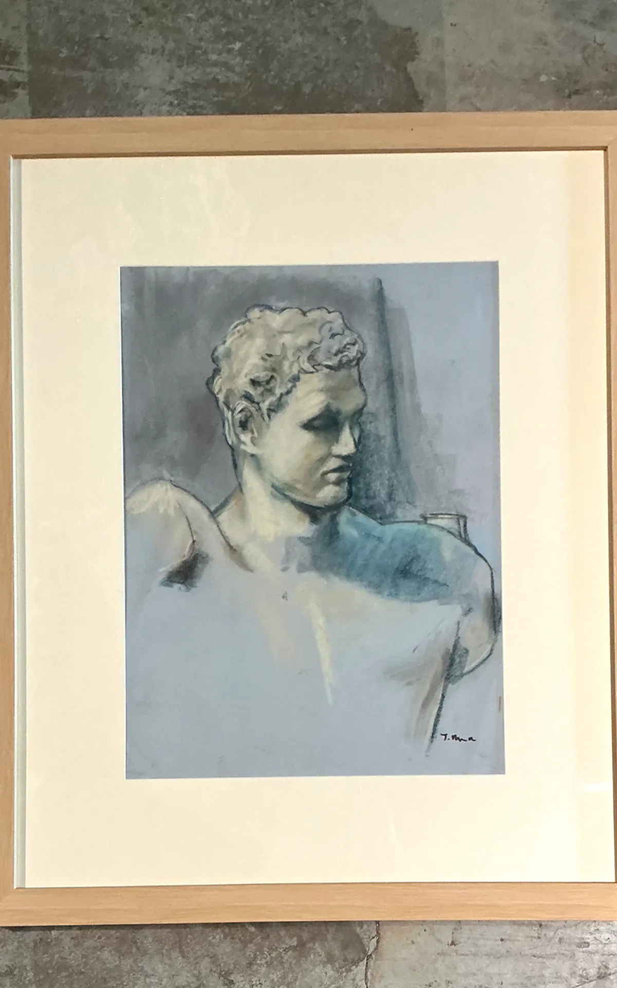 Vintage Framed Classical Bust Study on Paper — additional photo 3