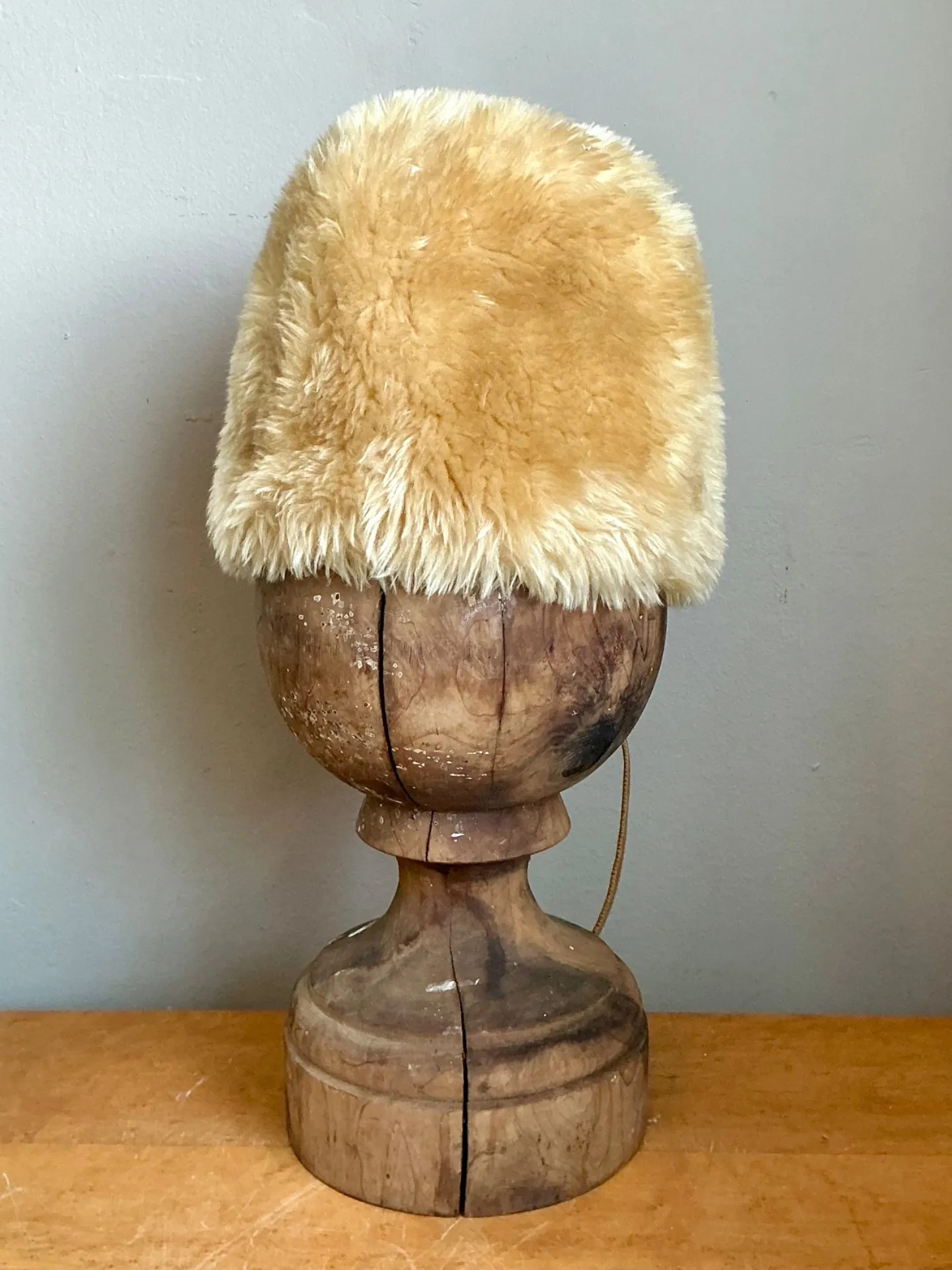 Vintage Faux Fur Hat With Leather Tie — additional photo 2