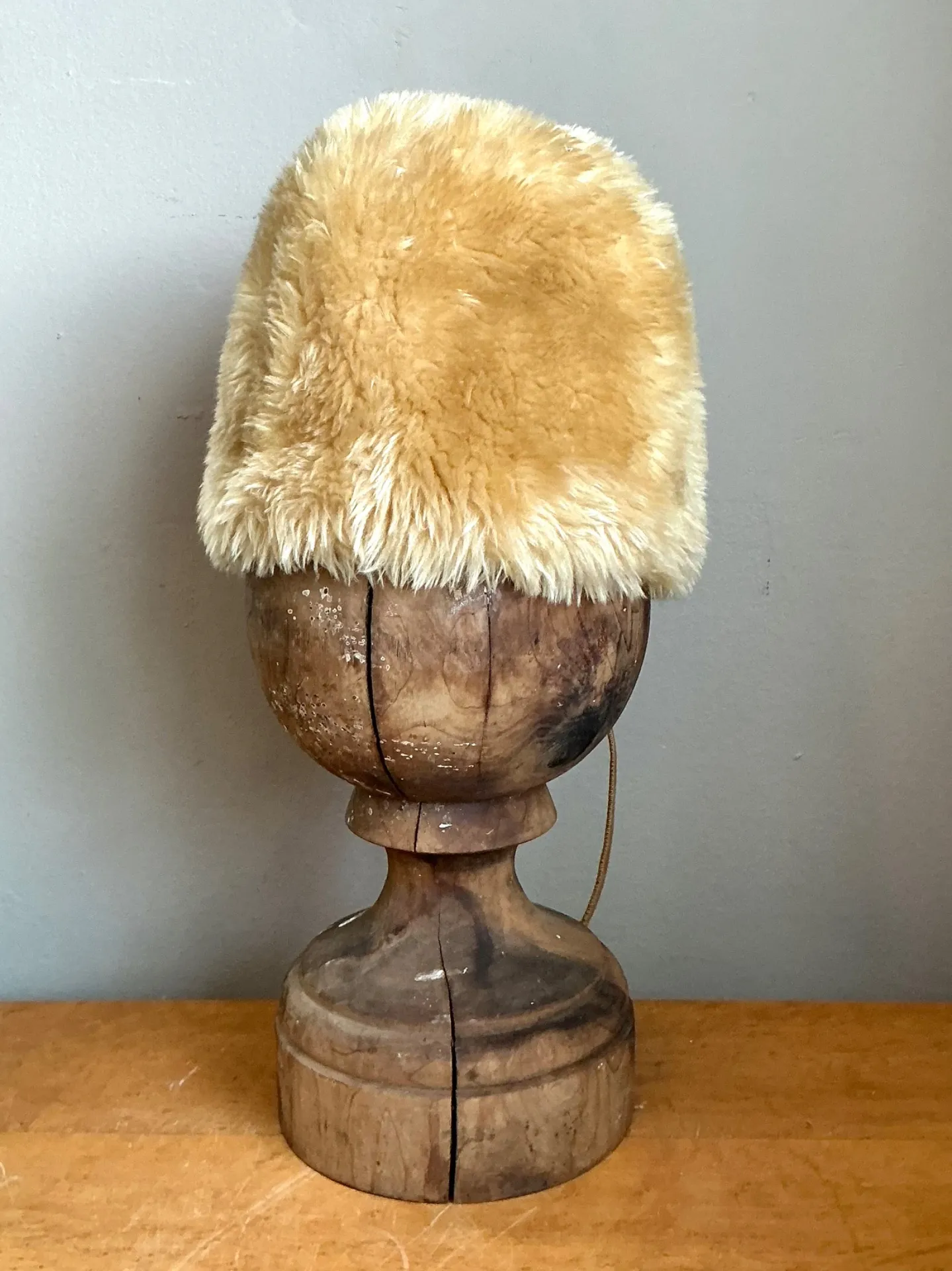 Vintage Faux Fur Hat With Leather Tie — additional photo 4
