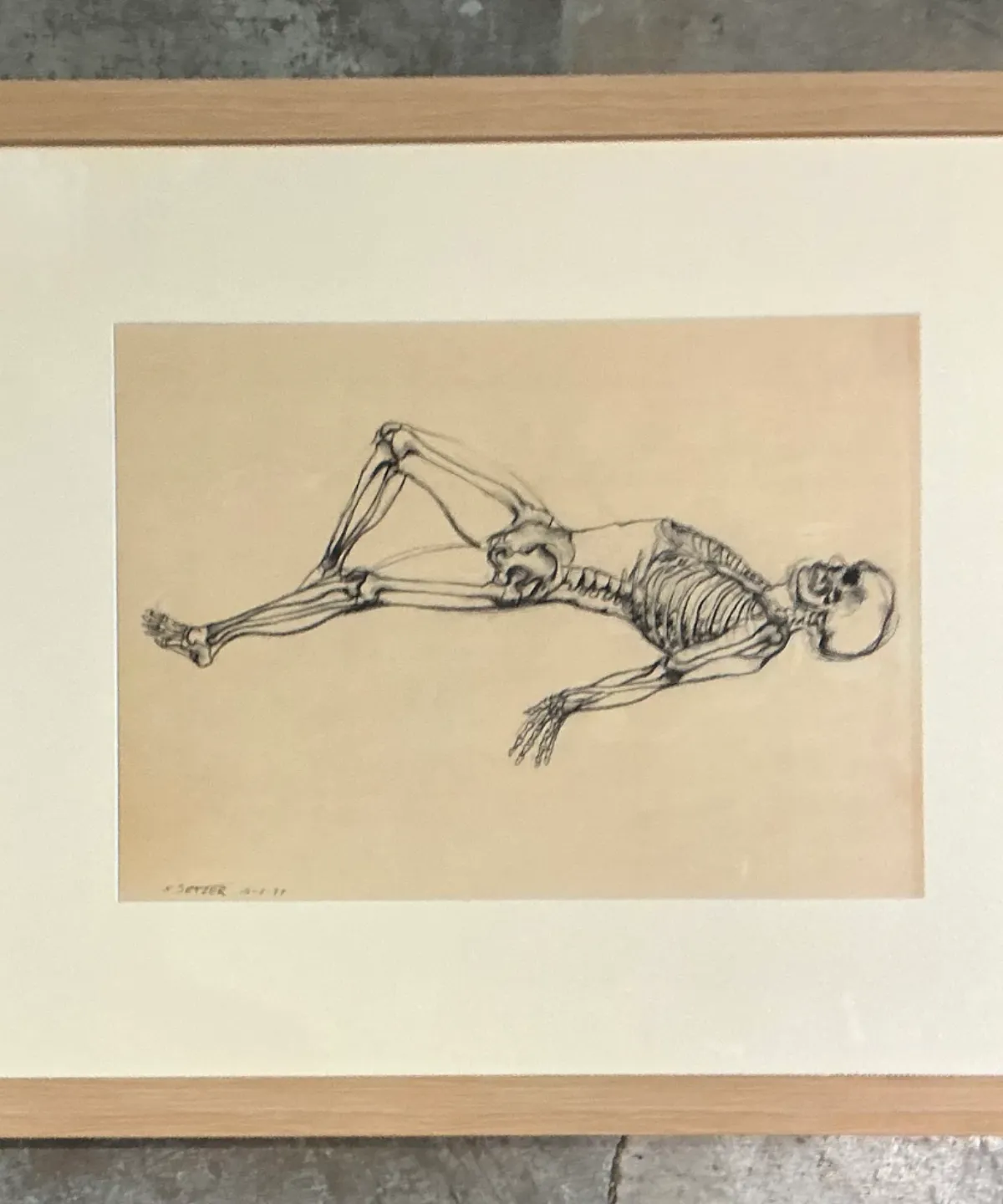 Vintage Framed Reclining Skeleton Study on Paper — additional photo 8