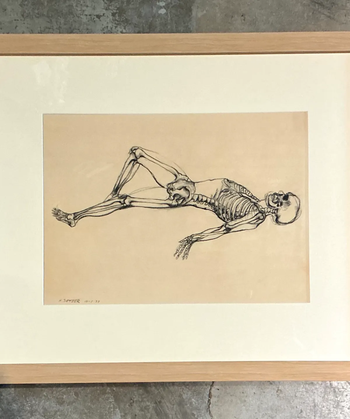 Vintage Framed Reclining Skeleton Study on Paper — additional photo 6
