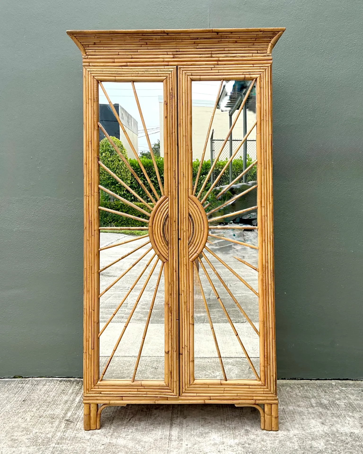 Vintage Rattan Sunburst Cabinet — additional photo 3
